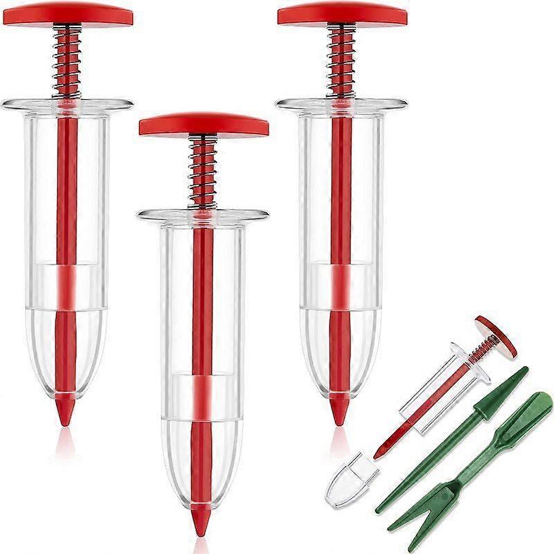 4-Piece Mini Red Sowing Seed Dispenser with 2 Transplanting Tools Manual Handheld Seed Planter for Carrot, Lettuce, Grass and Spinach Seeds