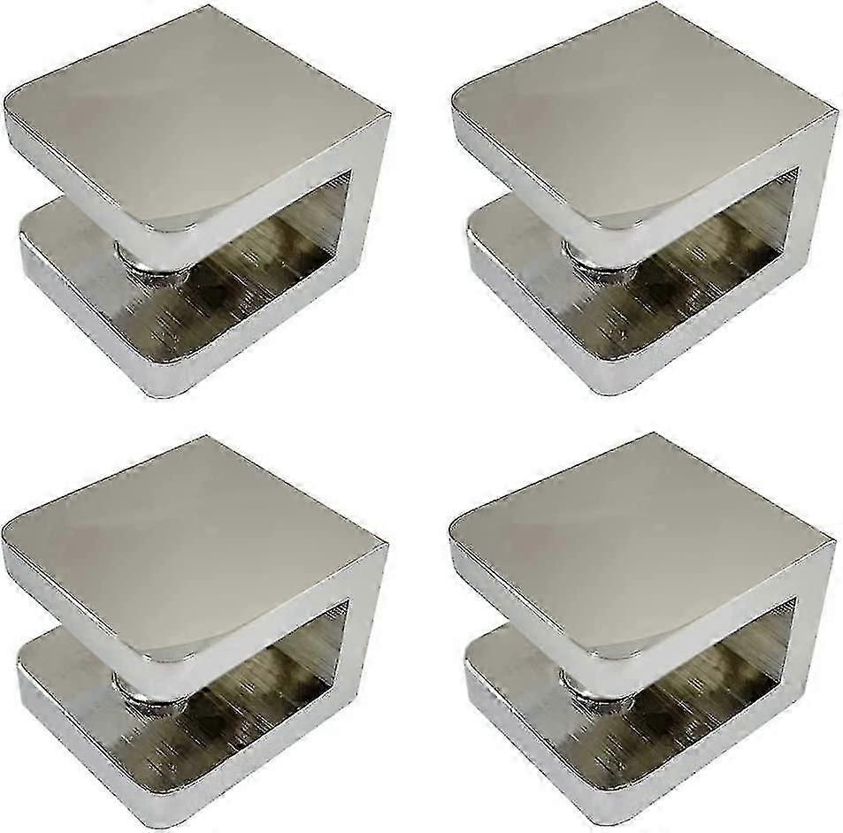 4つのガラスクランプのパック、ドリルオンガラスなしガラスホルダーシェルフブラケットクリップサポート(8mm-10mmガラス、クロム用)