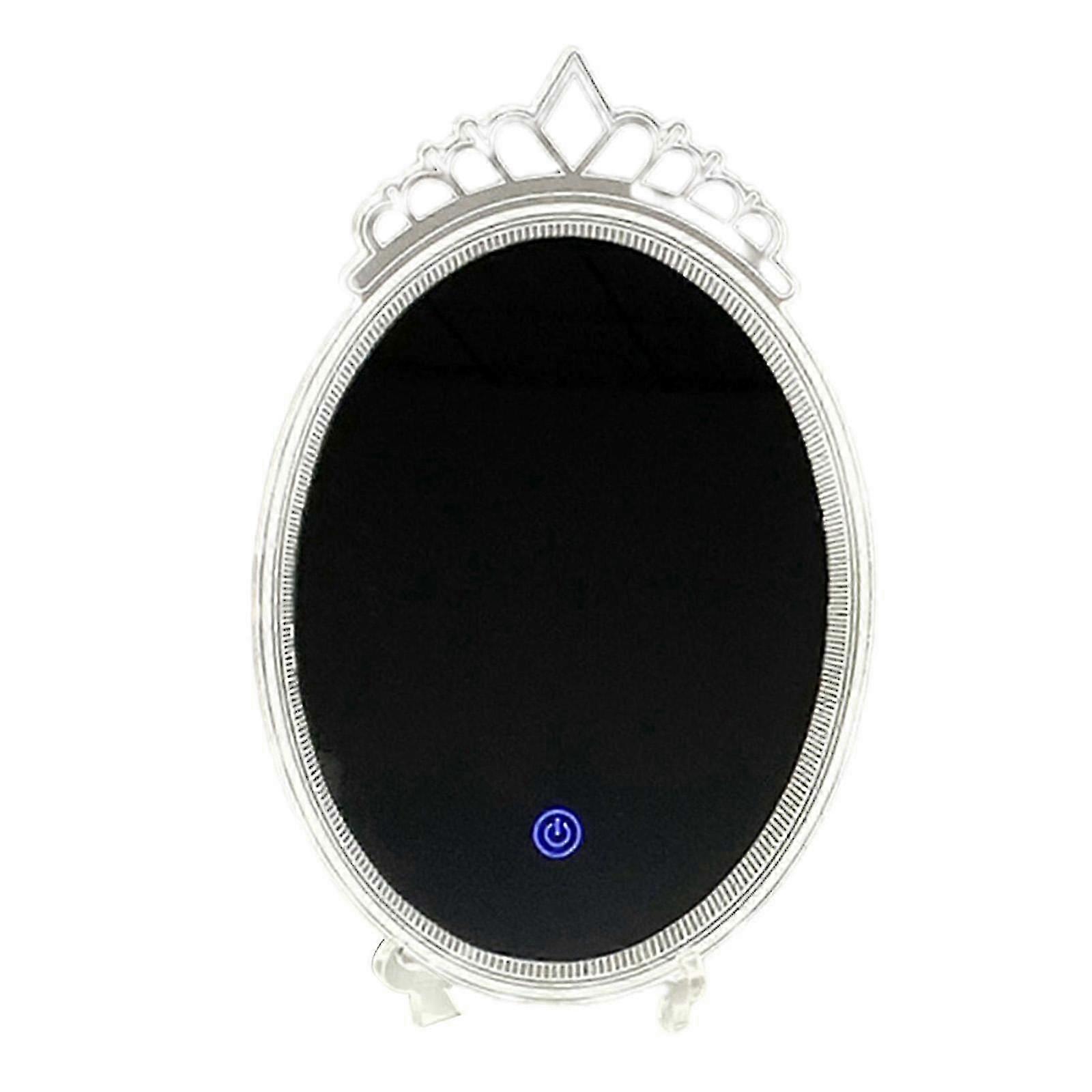 Led Lighted Makeup Mirror Usb Rechargeable Decorative Lamp Oval Shape Table