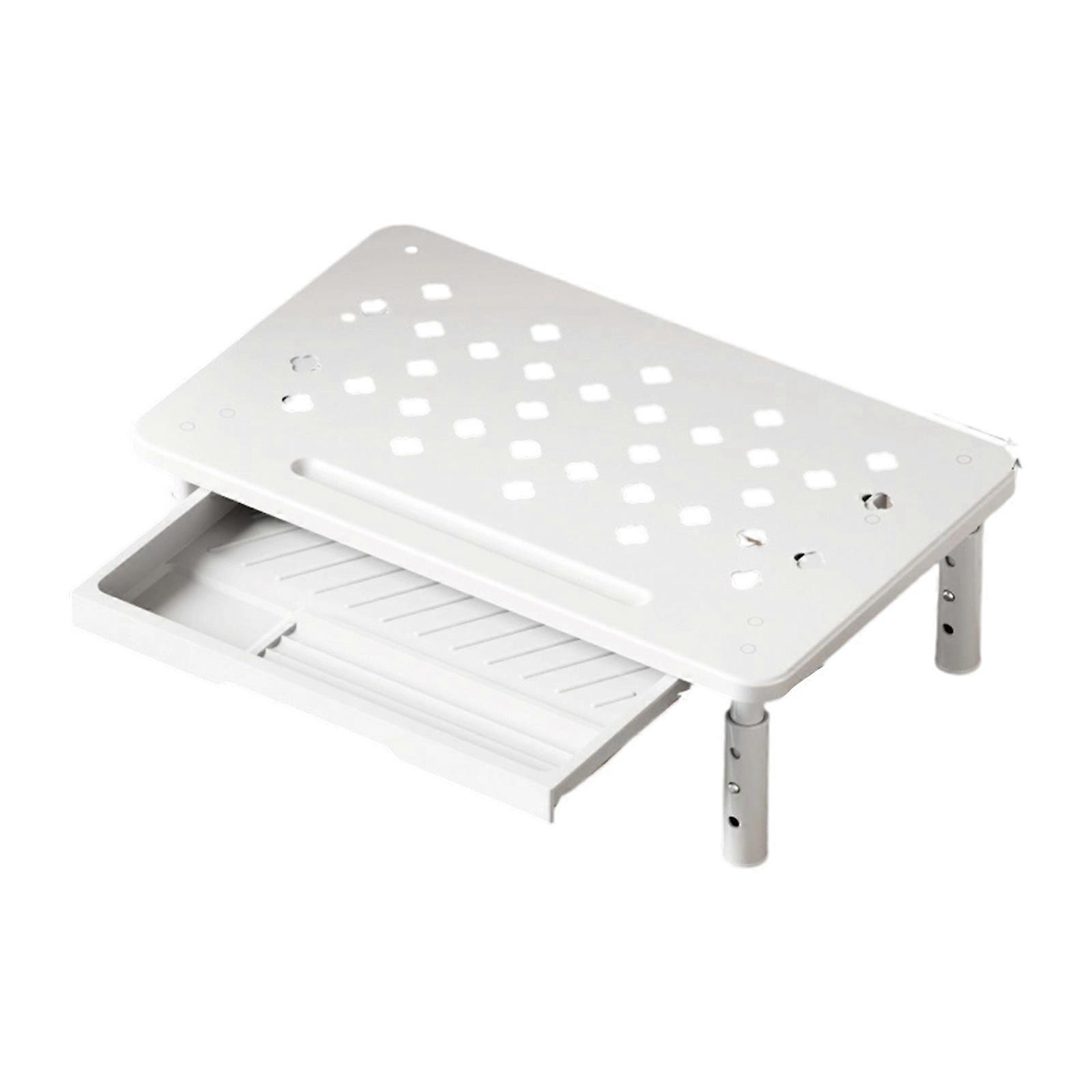 Ergonomic Computer Monitor Stand With Storage Shelf Adjustable Workspaces Organizers Stable Metal Frame  White