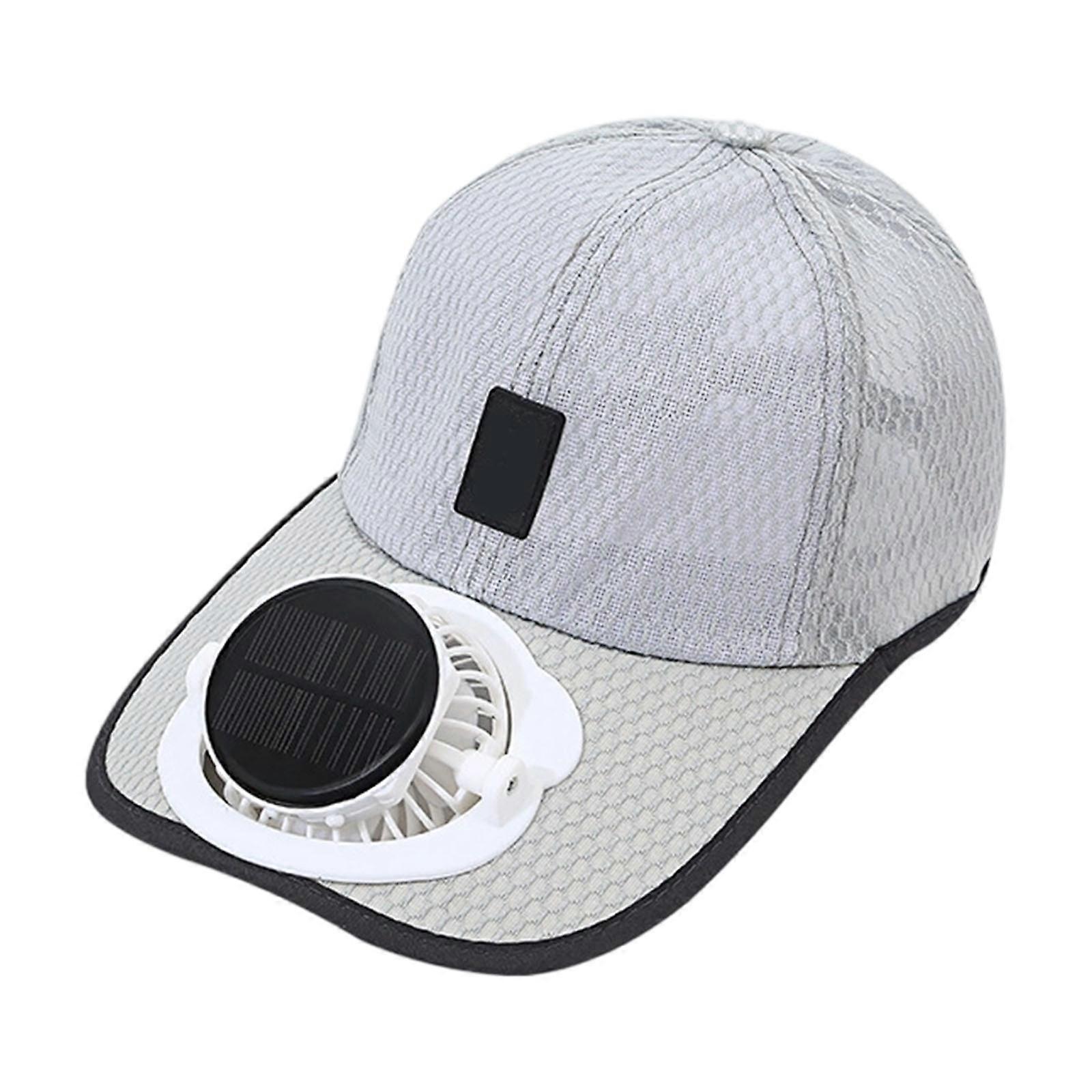 Breathable Polyester Sun Hat Solar Powered Cooling Fan 4-8H Runtime Adjustable Fit For Cycling Fishing Travel  Light Gray