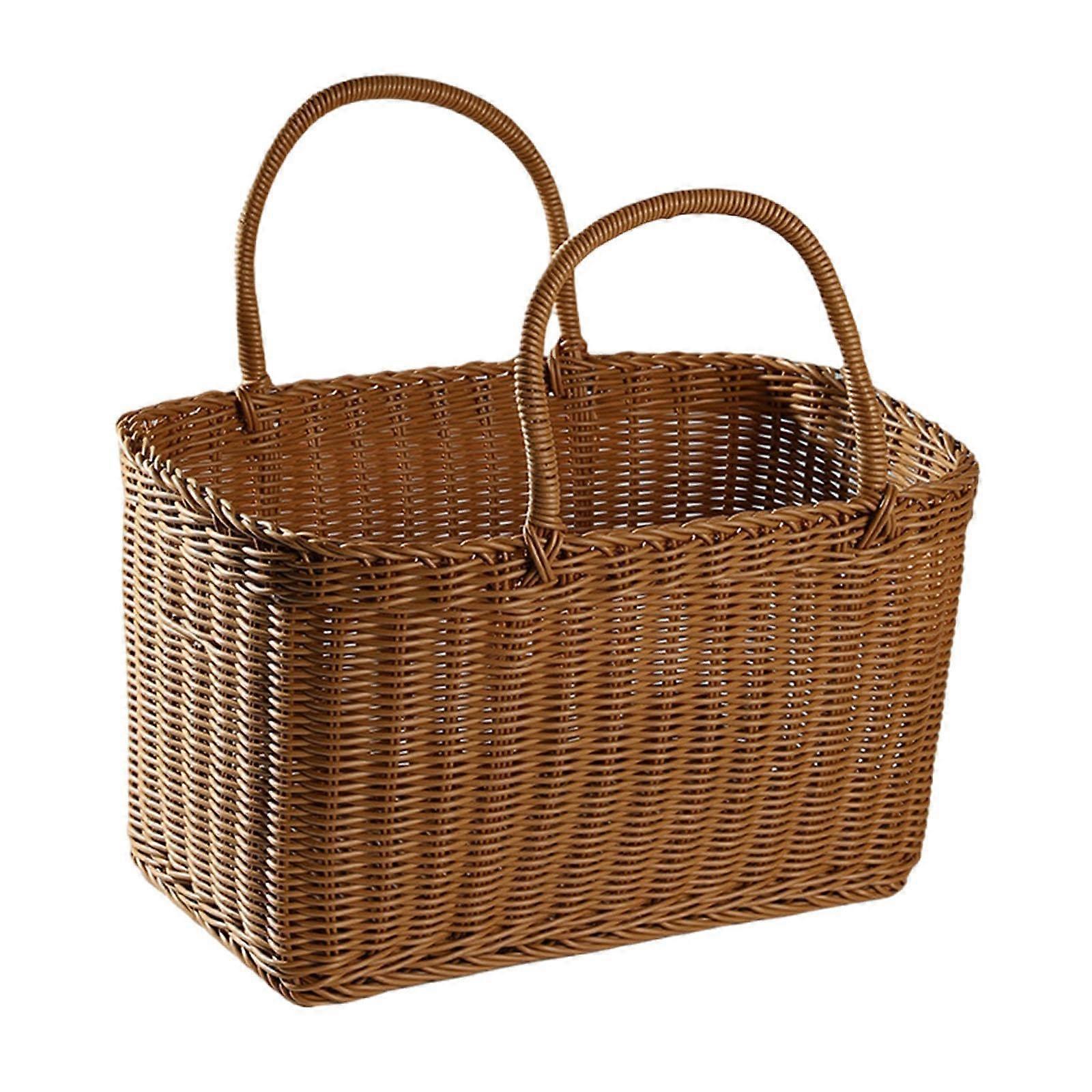 Woven Picnic Basket with Handle for Shopping Camping Parties Rustic Handwoven Design 36x19x21cm