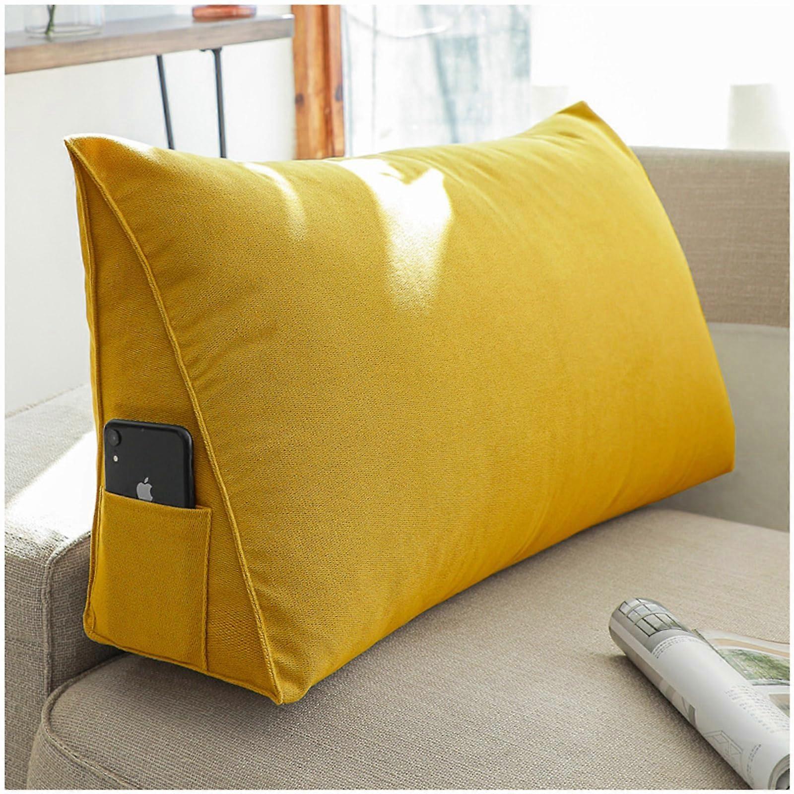 Triangular Reading Pillow with Lumbar Support Large Backrest Cushion for Bed Sofa Home Yellow 90x35x20cm