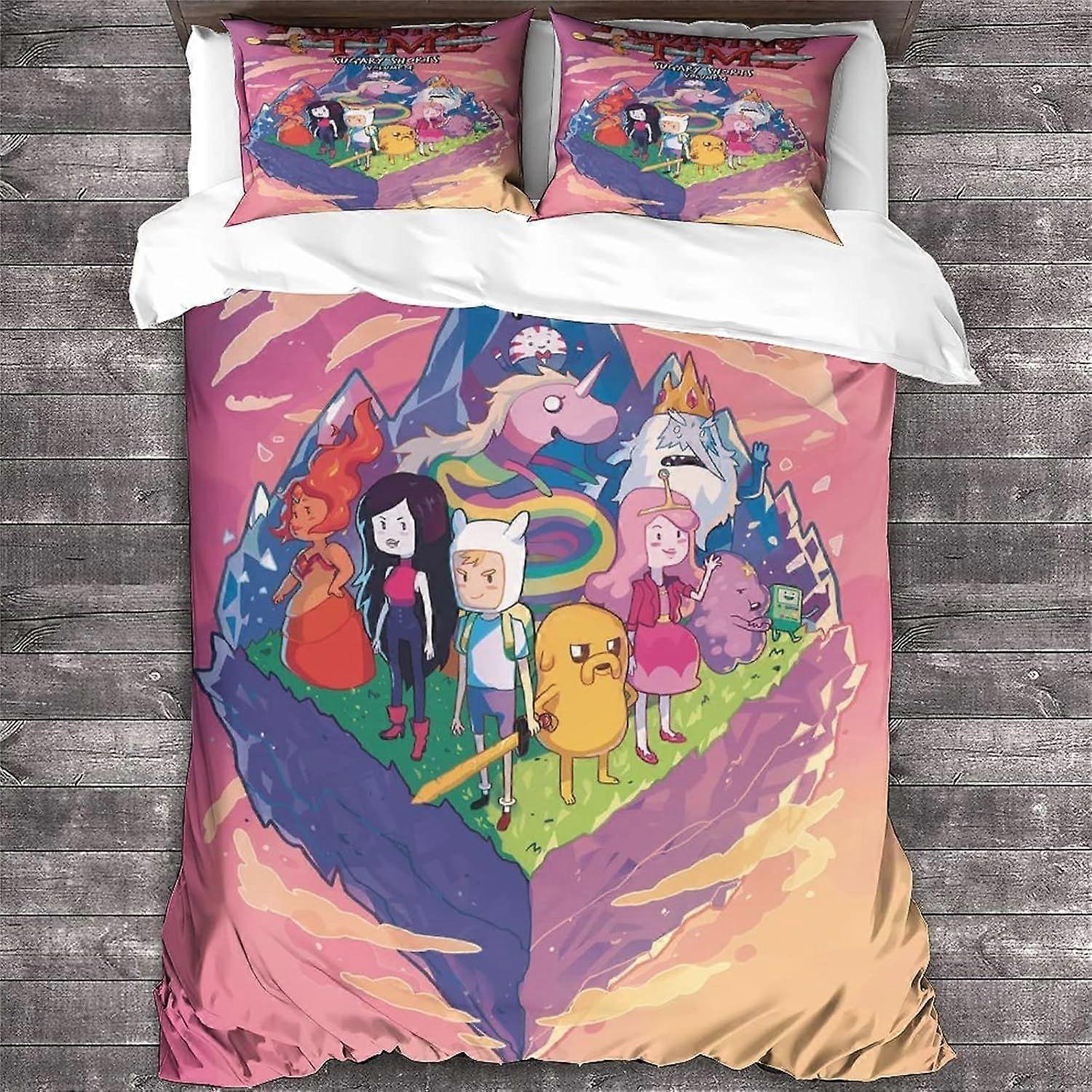 GENBAK Adventure Time 3D Animação Conjuntos de Capa de Edredom, 100% Microfiber Animação Roupa de Cama Set com Travesseiro Shams 3PCS Cama Dupla