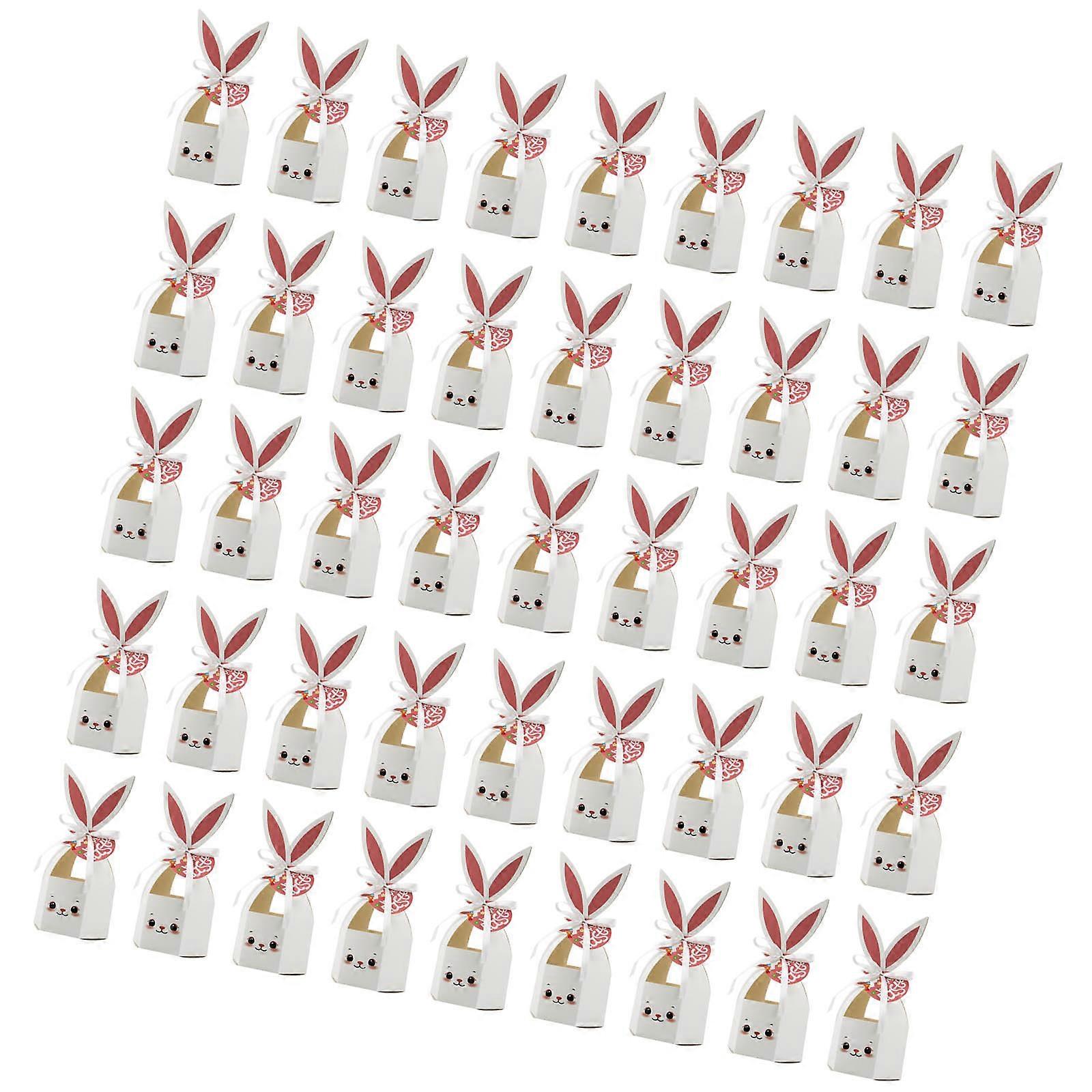50Pcs Multipurpose Rabbit Ears Treat Boxes with Ribbon for Easters Eggs Hunt and Spring Party Sweet Gift Containers Multicolor