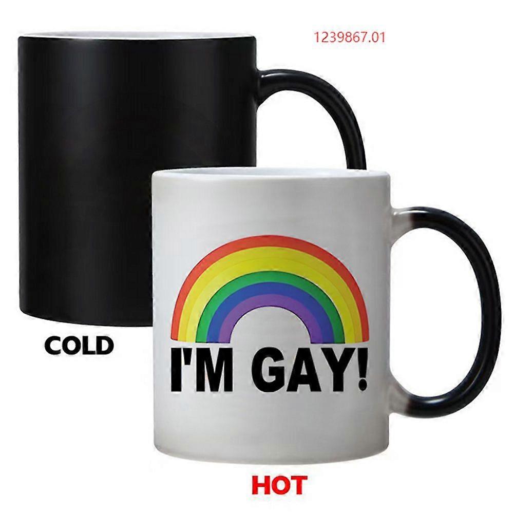 Ich bin schwul – Regenbogen-Wärmewechsel-Tasse mit lustiger, frecher Botschaft – erscheint beim Erhitzen – Perfektes Scherzgeschenk