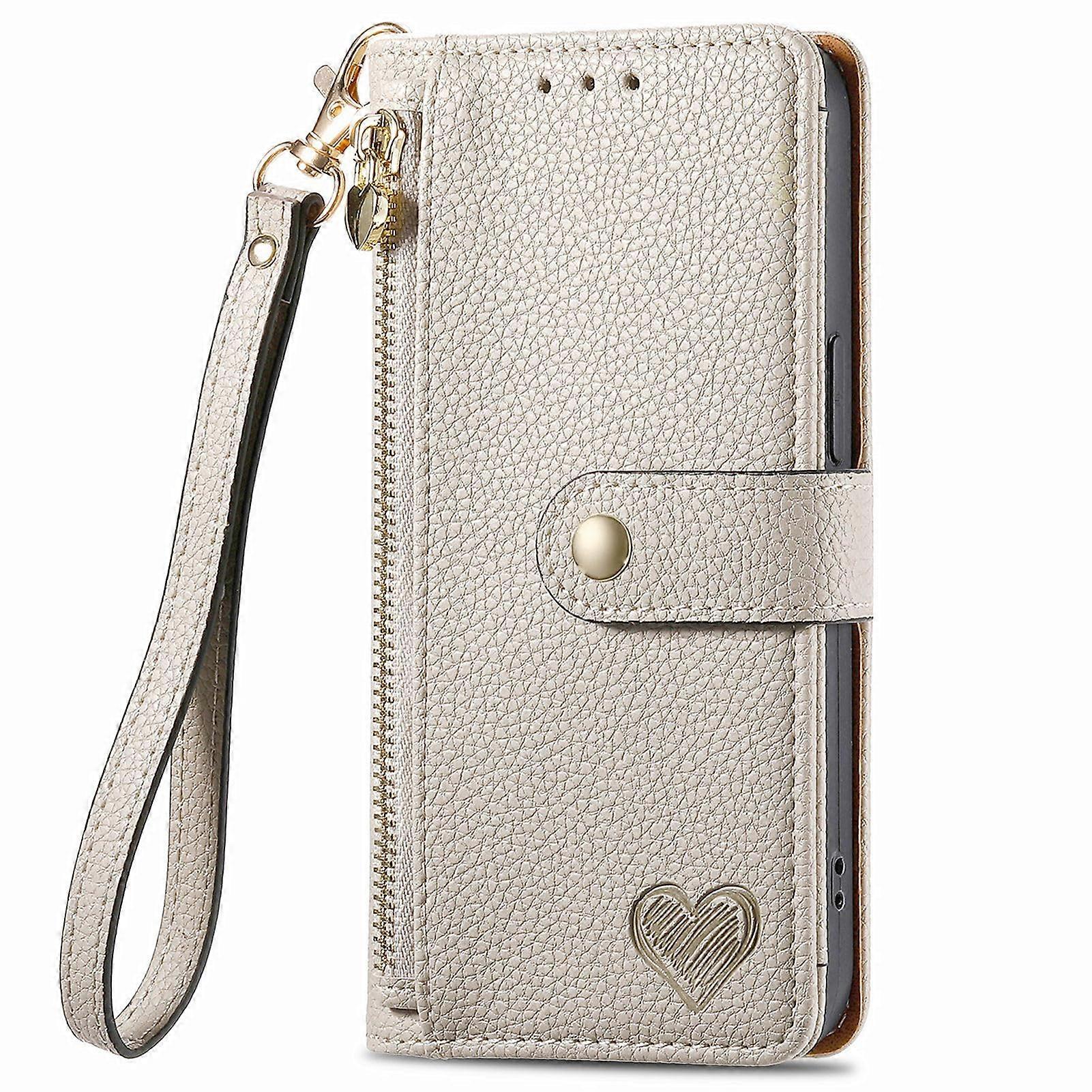 Wallet Case RFID Blocking PU Leather with Zipper Purse Wrist Strap and 7 Card Slots Grey for iPhone XS Max