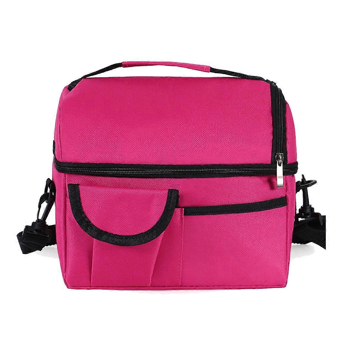 Back To School Portable Double-Layer Insulation Bag Lunch Pack,Rose red