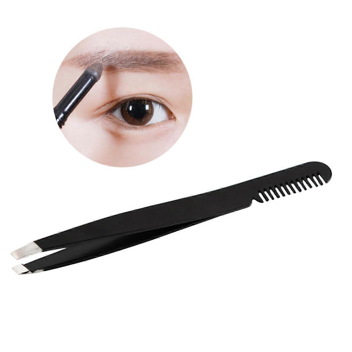 Stainless Steel Eyebrow Tweezer with Brush and Comb for Eyelash Extensions and Brow Shaping