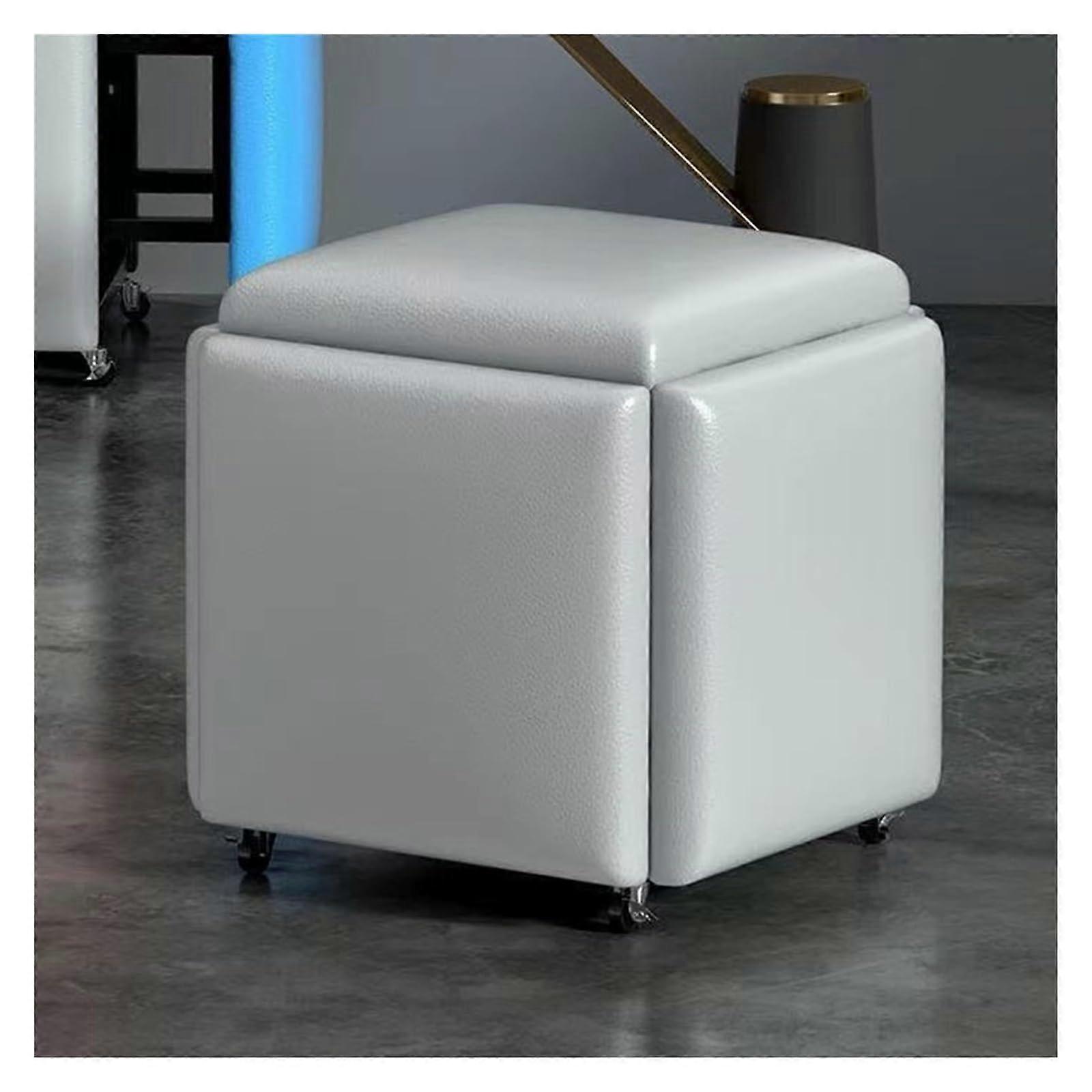 Stackable Ottoman Cube Chair with Wheels, 5 in 1 Leather Footstool for Balcony or Living Room (Grey, Small)