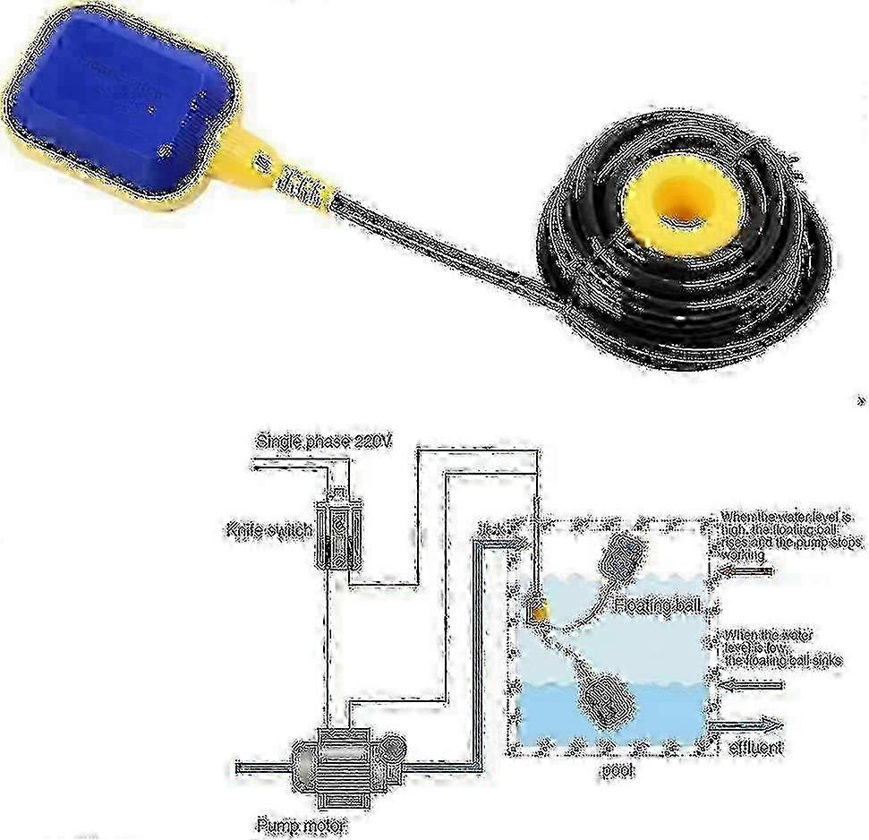 Float switch for water level control in tank with 4m cable