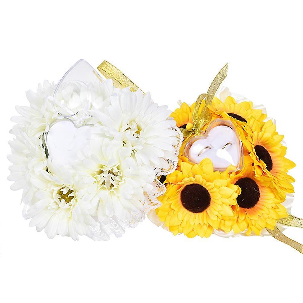 Artificial Sunflower Wedding Ring Pillow Bride Ring Pillow Wedding Supplies Without Ring (Yellow)