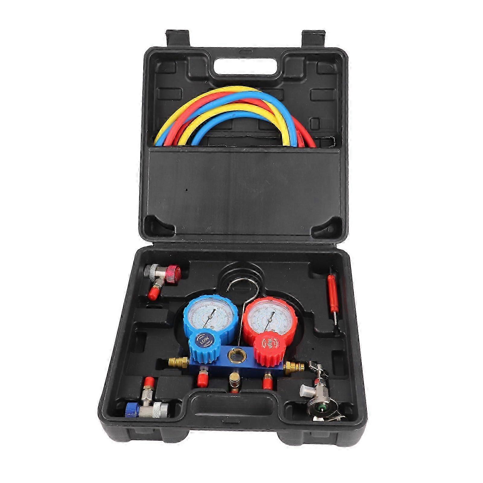 Automotive AC Meters - Heavy Duty 3 Way AC Distribution Gauge Set with 1.5M Hose for R134A, R22, R12, R502 Compatibility