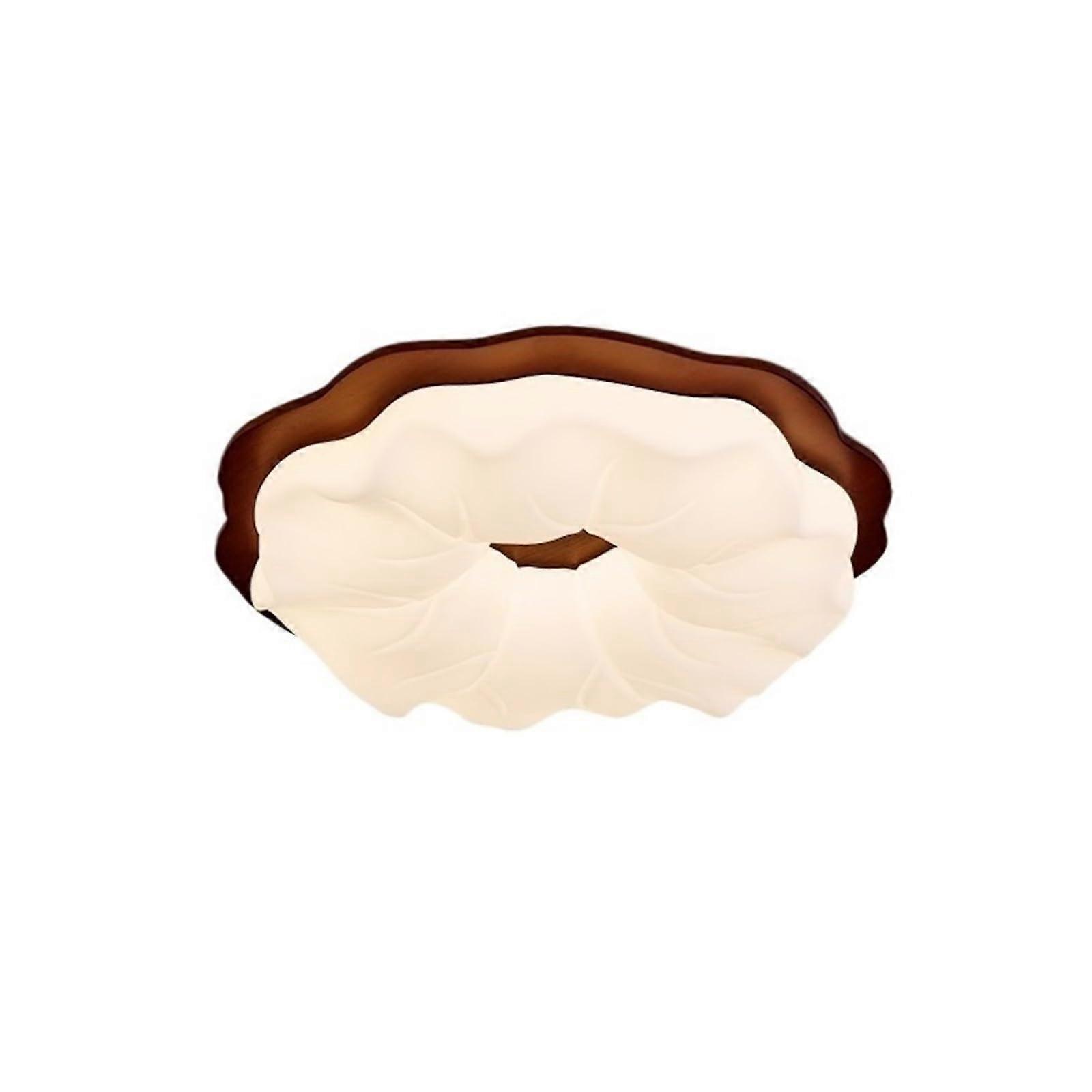 Wood Flush Mount Ceiling Light with Elegant Lotus Leaf Design, Retro Walnut Bedroom Lighting