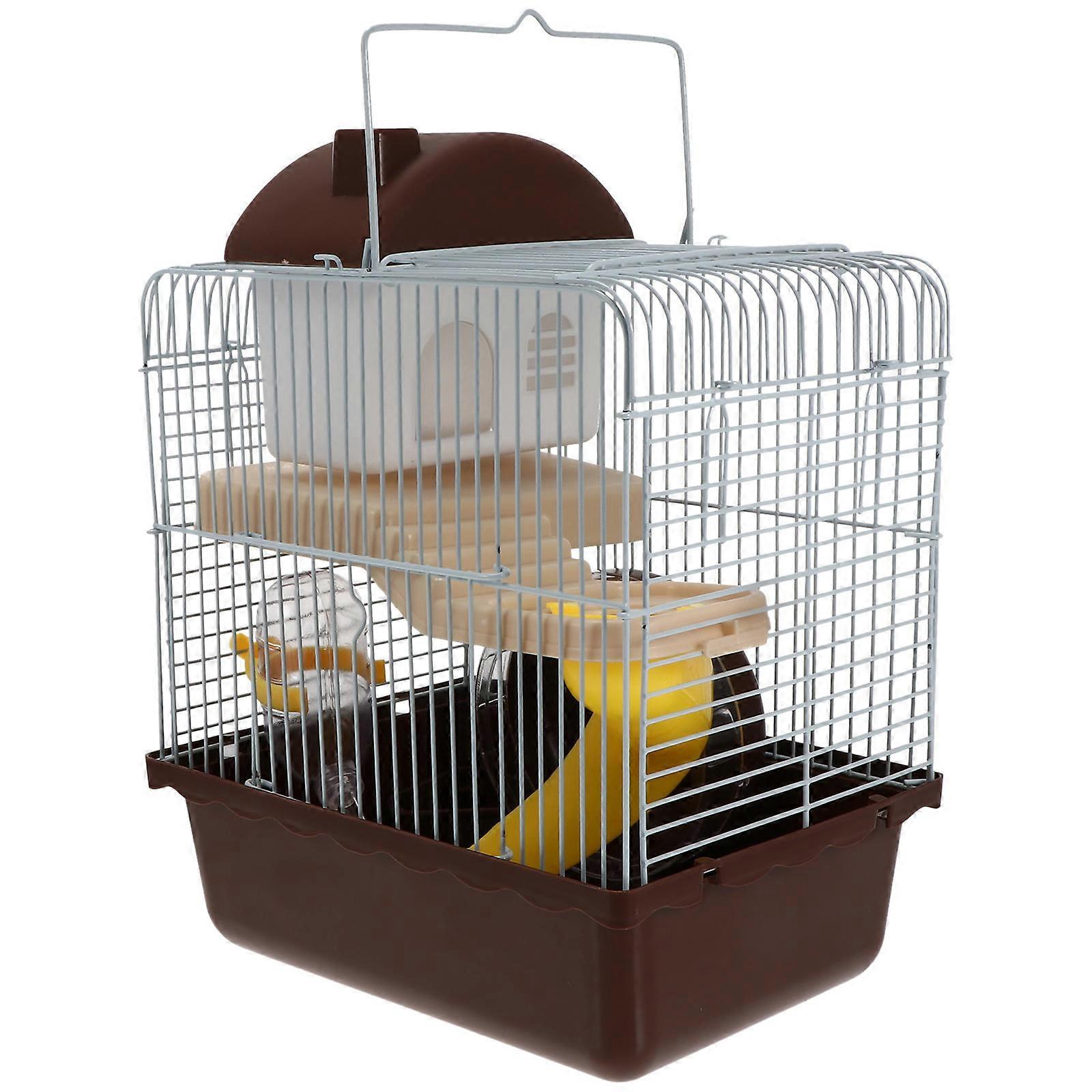 Small Castle Hamster Cage Double Layer for Pet Use Coffee Color