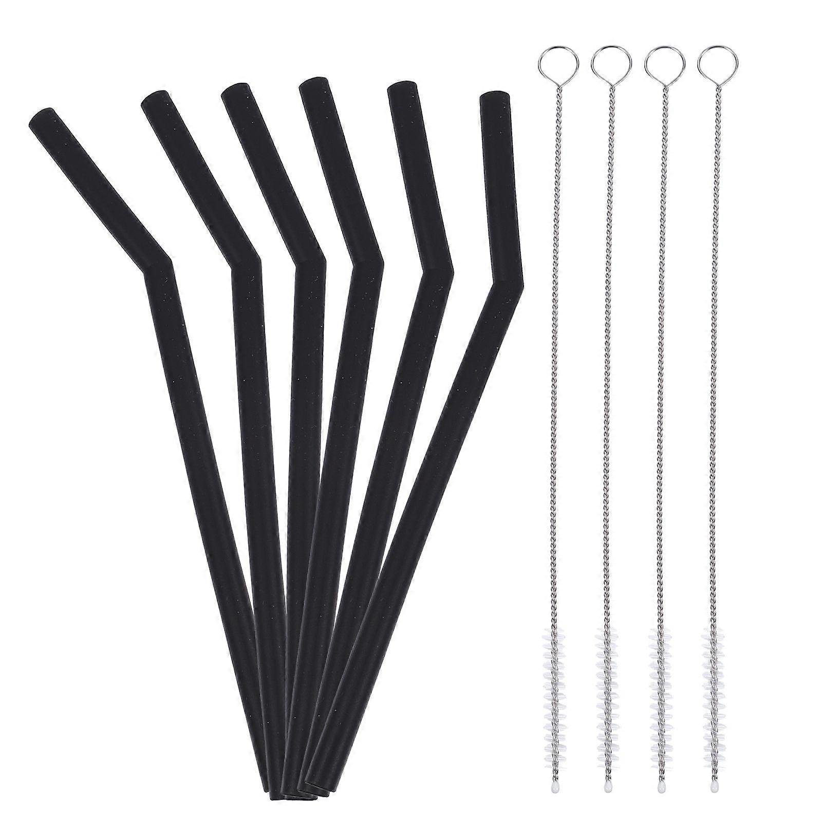 Beverage Straws with Brush Cleaning Set 32Pcs Black Silicone