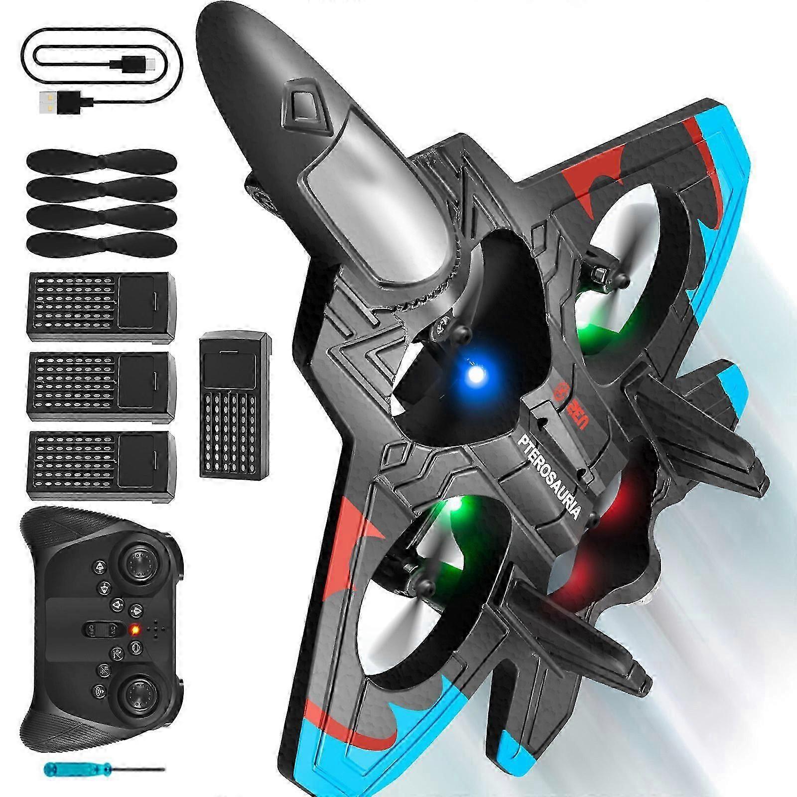 Stunt Remote Control Plane Foam Jet Fighter with LED Lights Remote Control Airplanes for Kids Ages 8-13 Multicolor