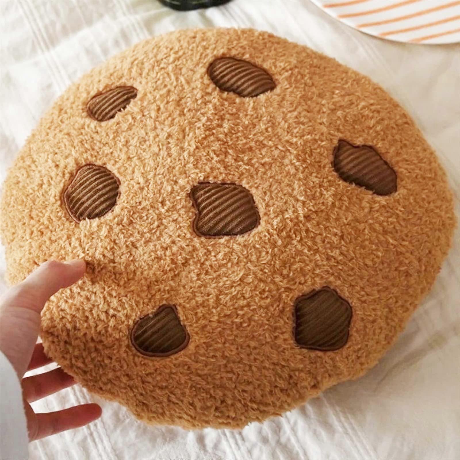 Cookie Pillow Chocolate Chip Round Plush Cushion for Couch Bed Cute Cookie Design 11in