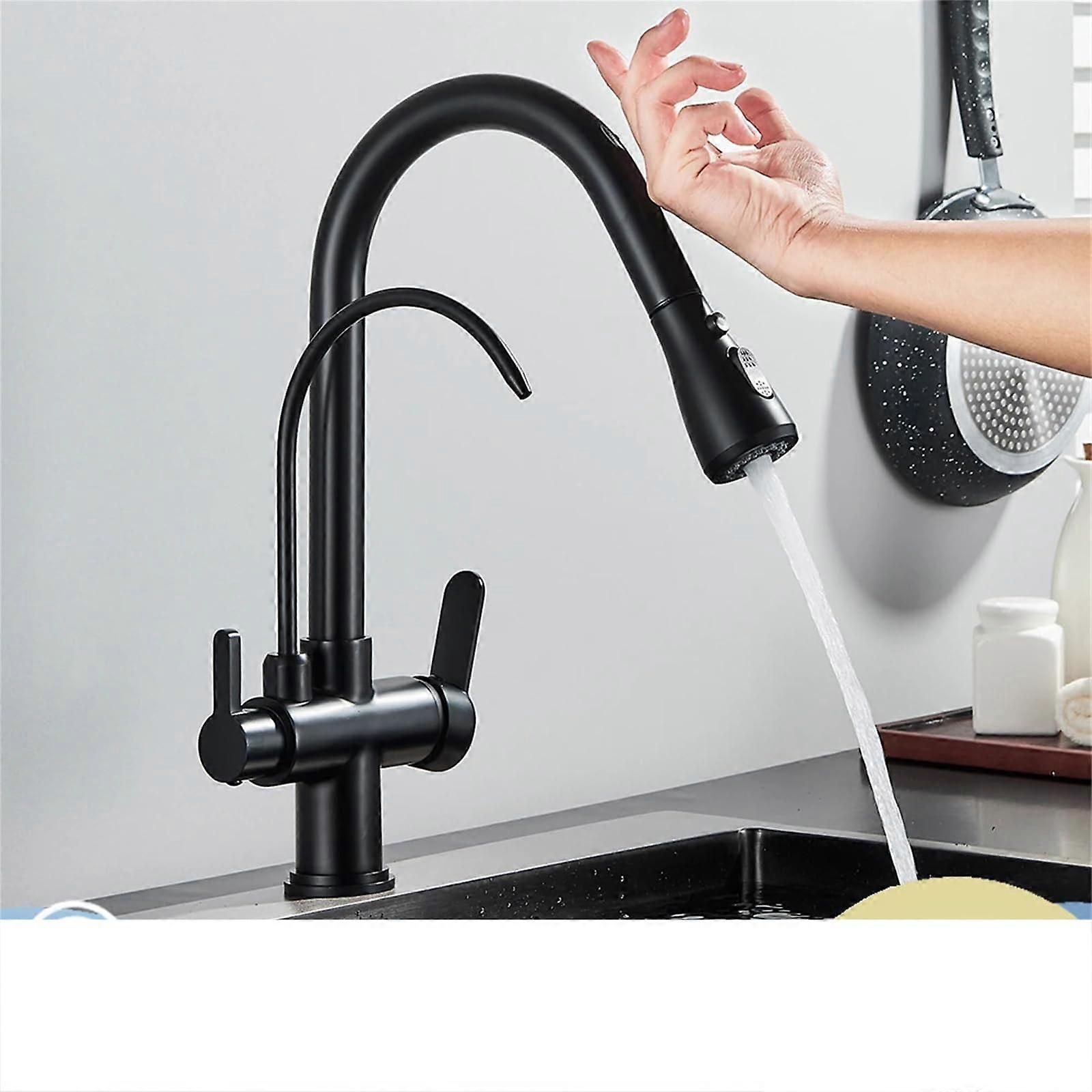 Black Touch Sensor Kitchen Faucet with Filter, Dual Mode Sprayer, Modern Durable 2 in 1 Design