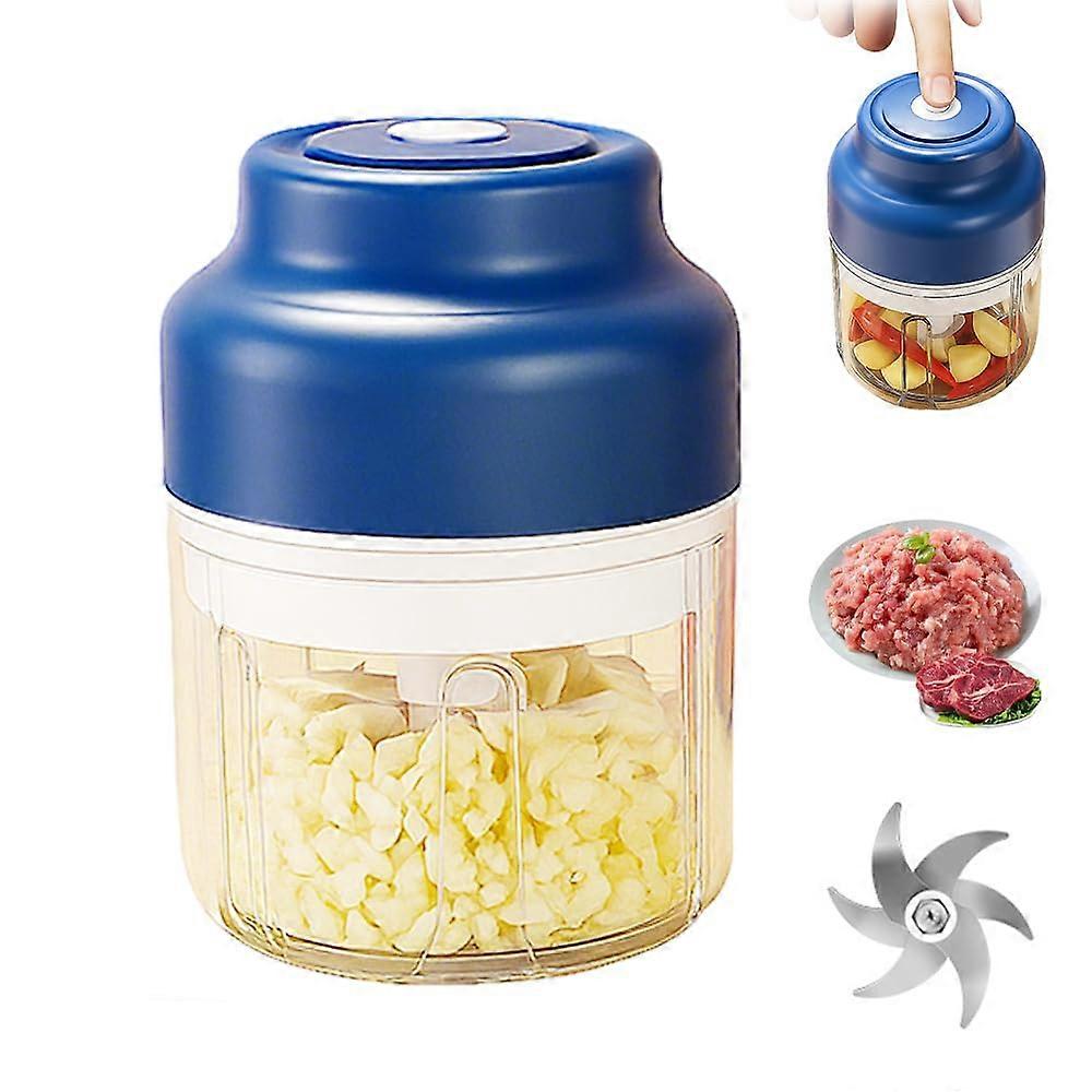 2026 Upgrade Electric Garlic Chopper USB Rechargeable Mini Food Processor Wireless Vegetable Grinder Blue 320ml