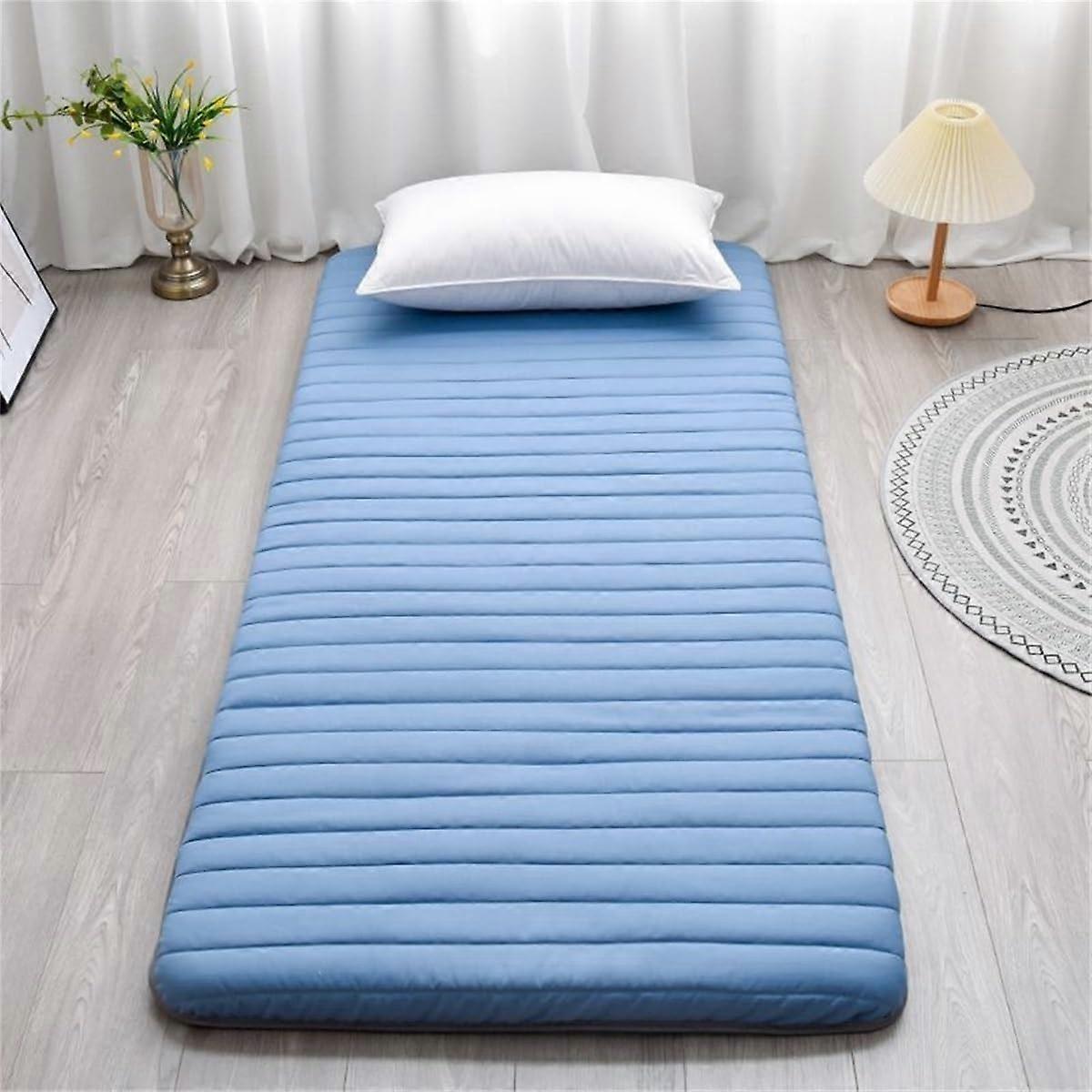 Japanese Futon Mattress with Ergonomic Spine Support, Foldable Tatami Sleeping Pad for Guest Bed 90x190cm Blue