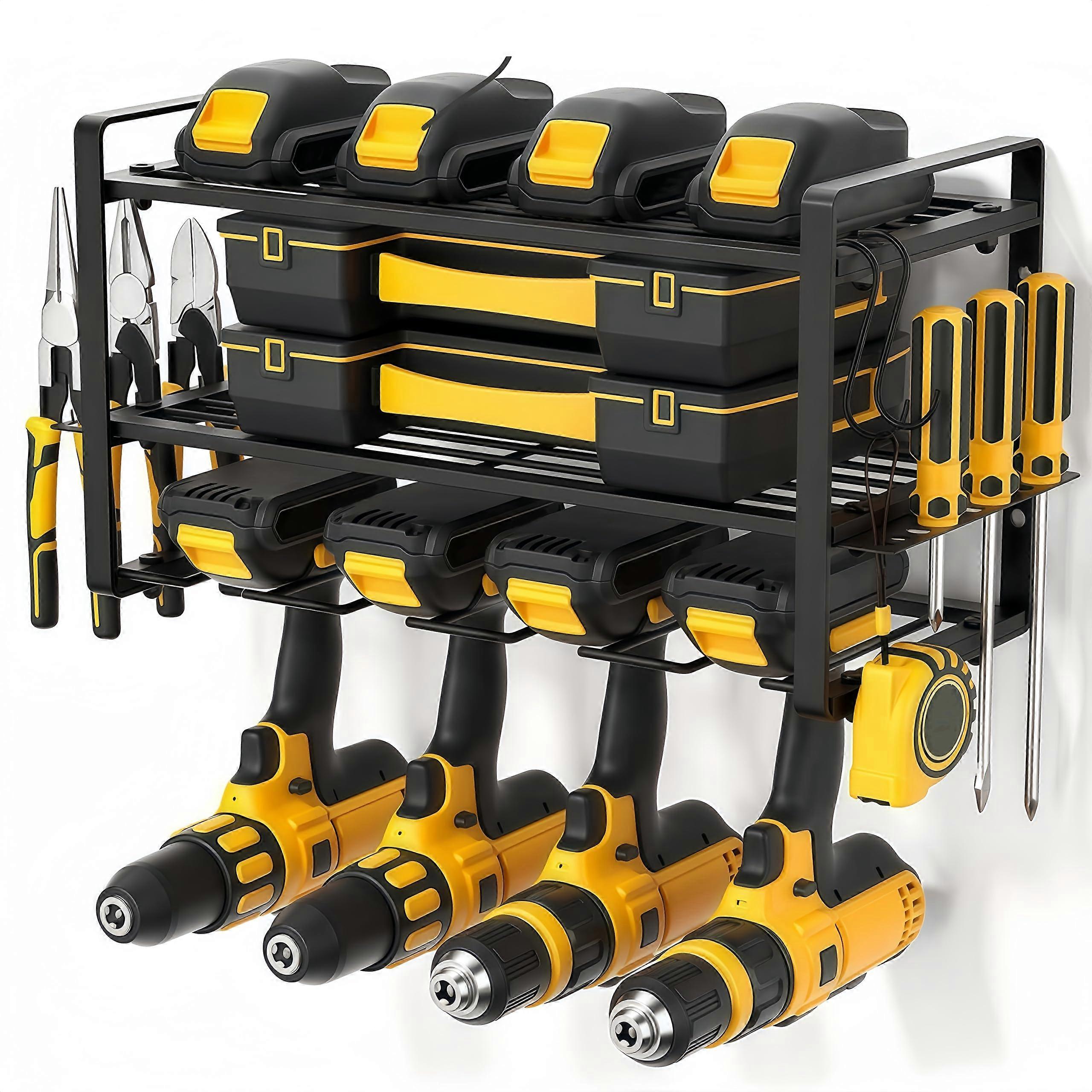 3 Tier Wall Mounted Power Tool Storage Rack with Drill Holder for Garage Workshop, 50kg Capacity