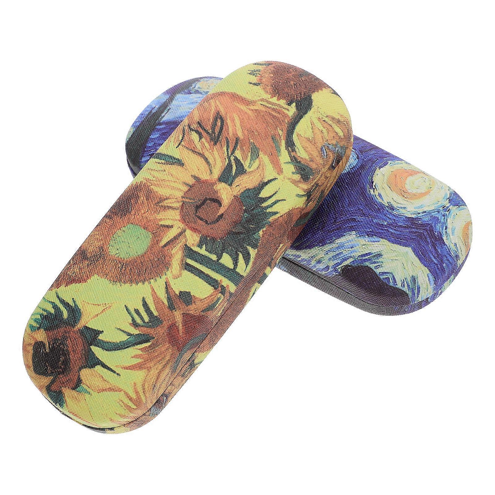 Glasses Box for Storage 2Pcs Oil Painting Pattern Protective Case