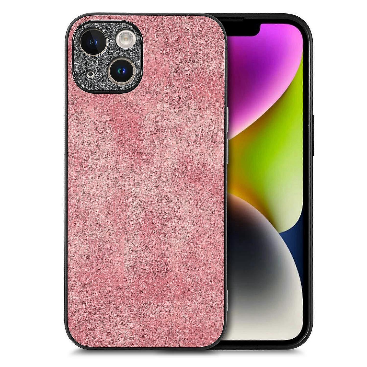 Case For Iphone 13 Pink Leather Simple Solid Fine Pores Multiple Models No9342