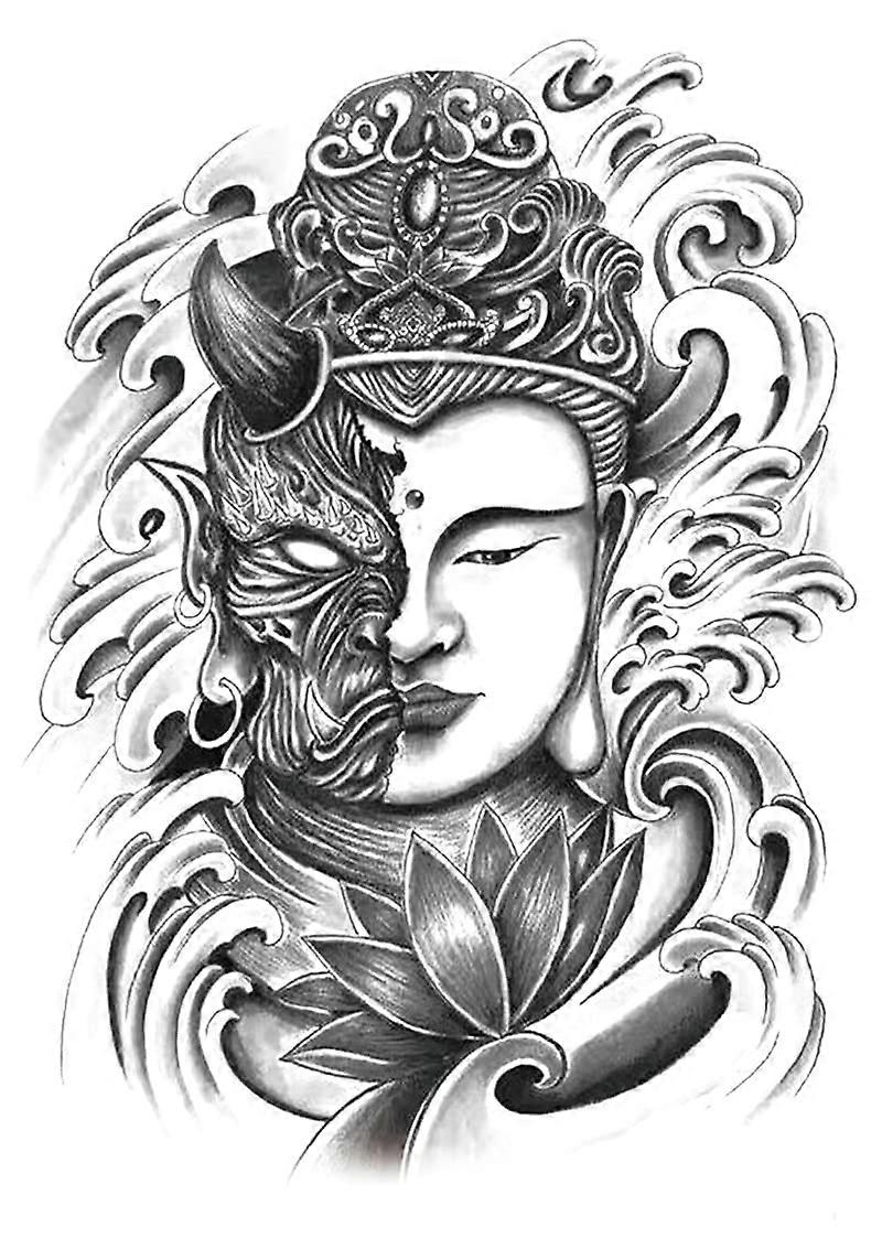 3 Sheets Waterproof Full Back Temporary Tattoos 3D Buddha Statue Large Body Art Sticker Set