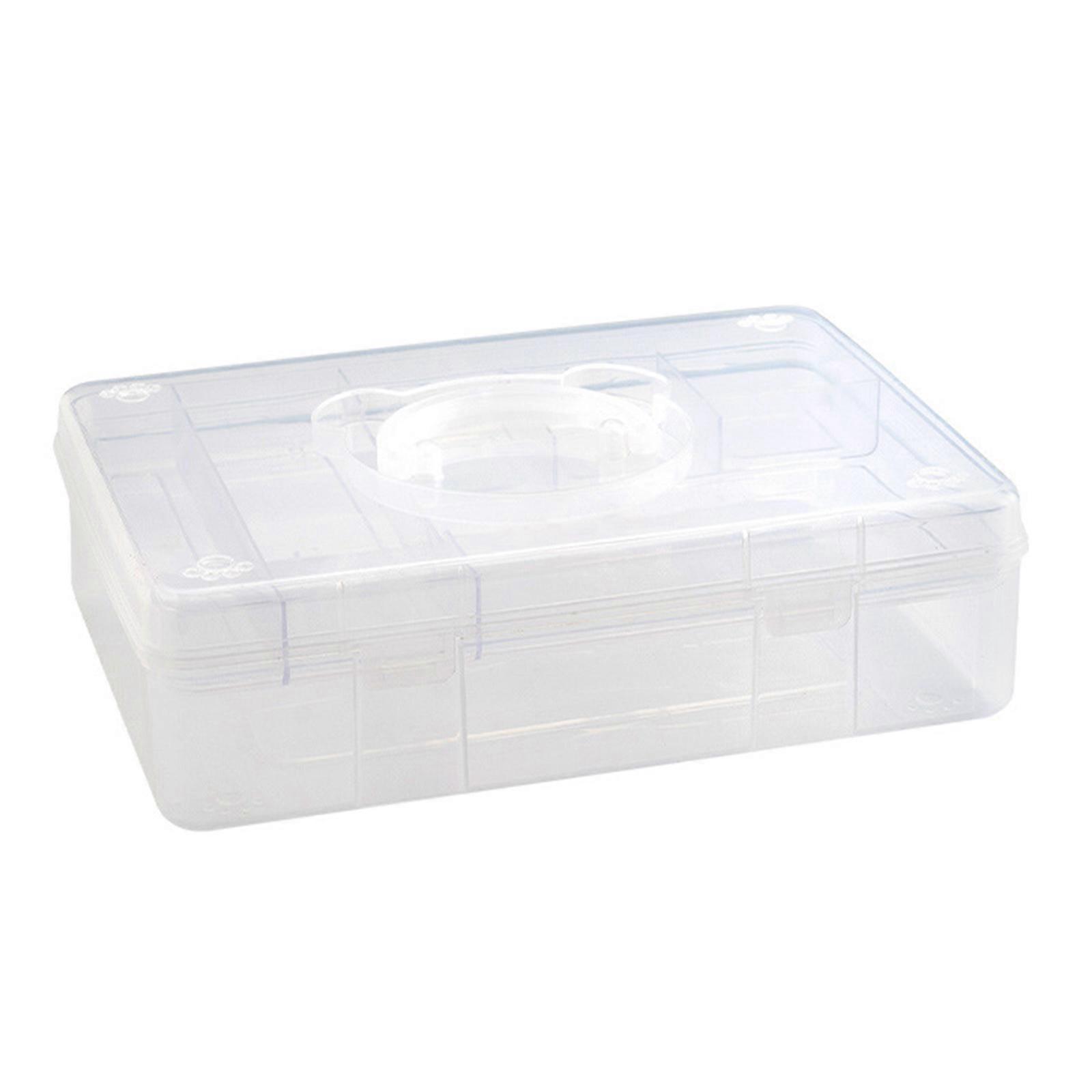 Double Layer Stackable Storage Container Box with Handle, for Art Craft Scrapbooking Supplies Office Document Stationery  Transparent white