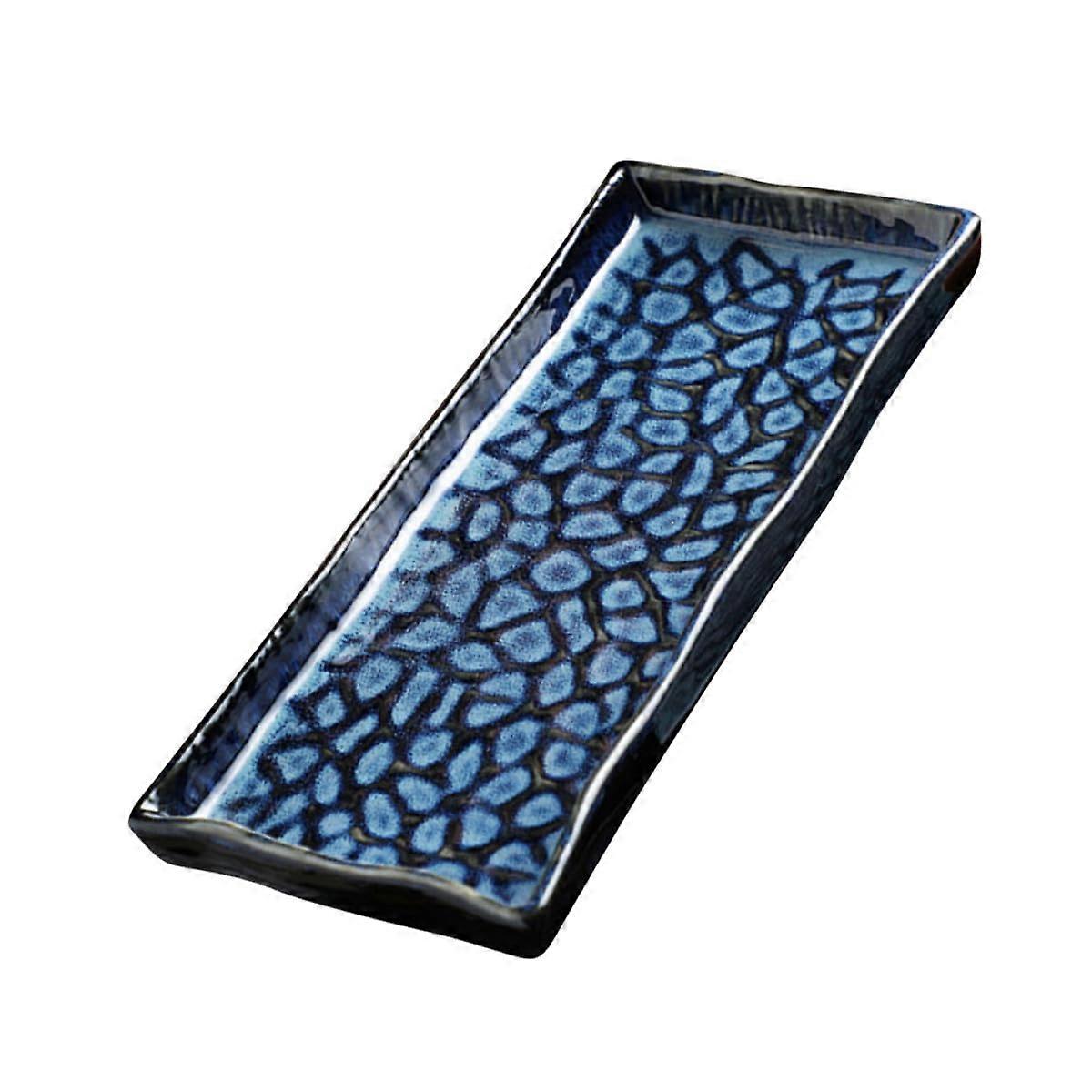 12 Inch Ceramic Sushi Plate with Elegant Embossed Design, Rectangular Serving Platter for Home and Restaurant