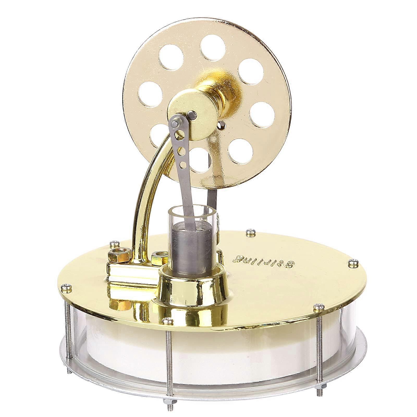 Golden Low Temperature Stirling Engine Model with Curved Stand, Visible Motion Display for Classroom and Desktop Science Experiment