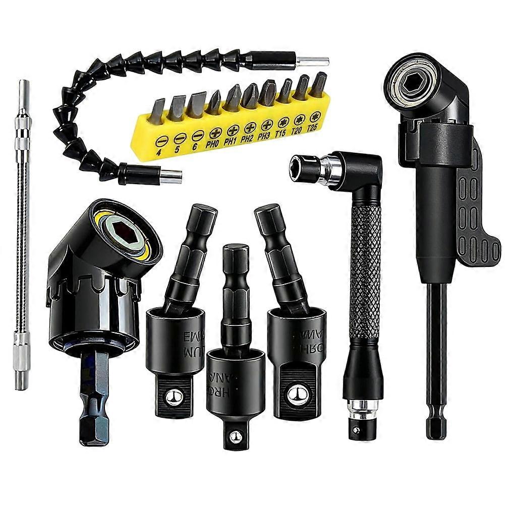 18pcs Drill Attachment Set with 105 Degree Right Angle, Flexible Extensions, and Hex Shank Adapters