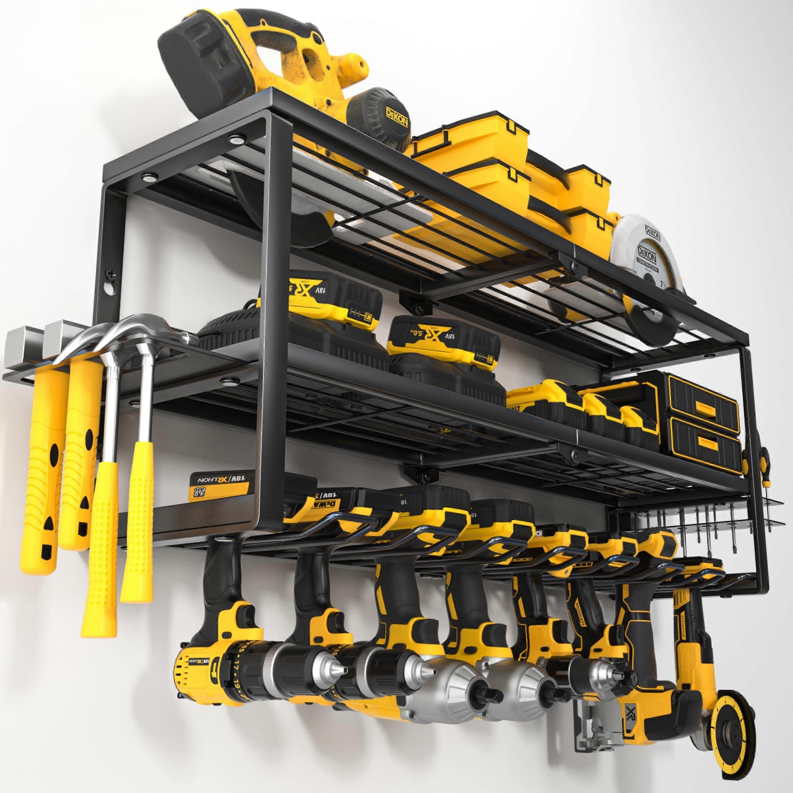 Power Tool Organizer Wall Mount, 8Drill Storage Rack with Charging Station Shelf for Garage and Workshop