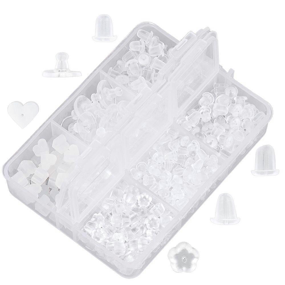 Plastic Ear Nuts Earring Backs Clear 3~10x3~10x2.5~6mm Hole: 0.4~0.7mm 410pcs/set