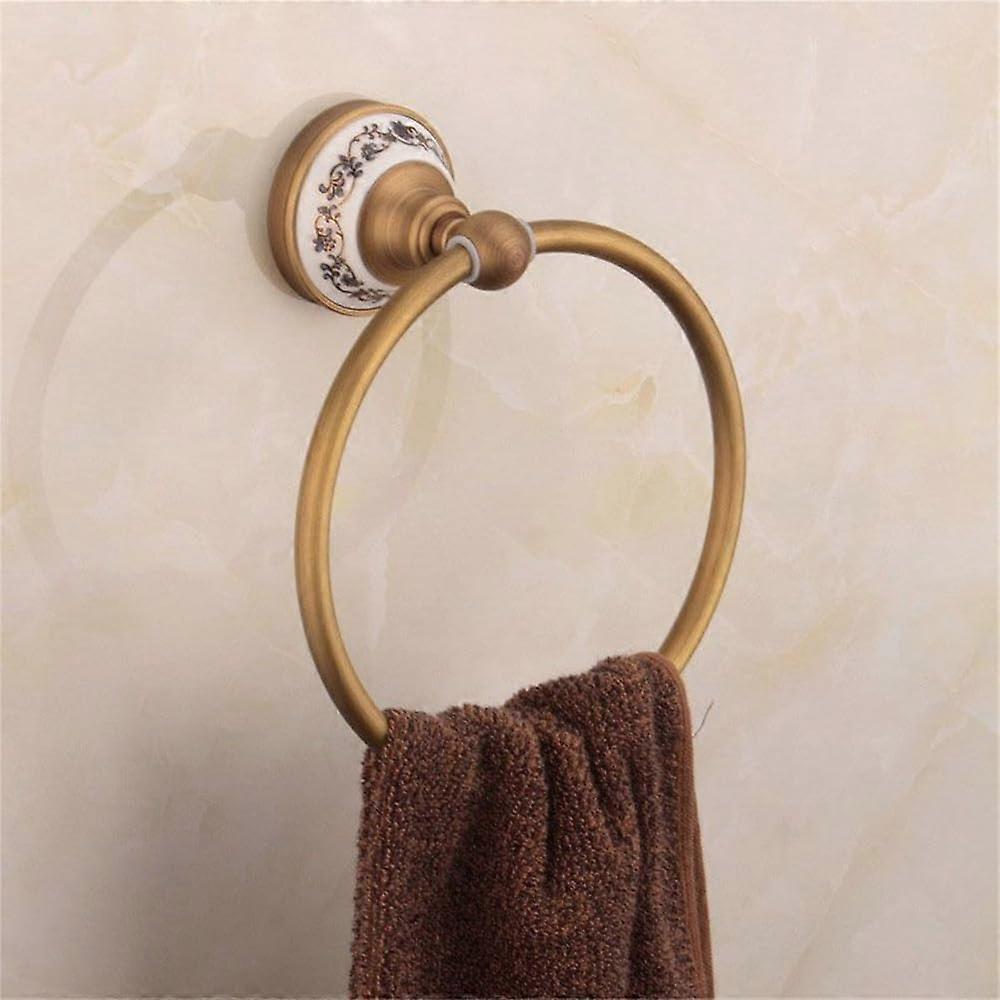 Antique Brushed Solid Brass Towel Ring for Bathroom Accessories, Wall Mounted Retro Holder