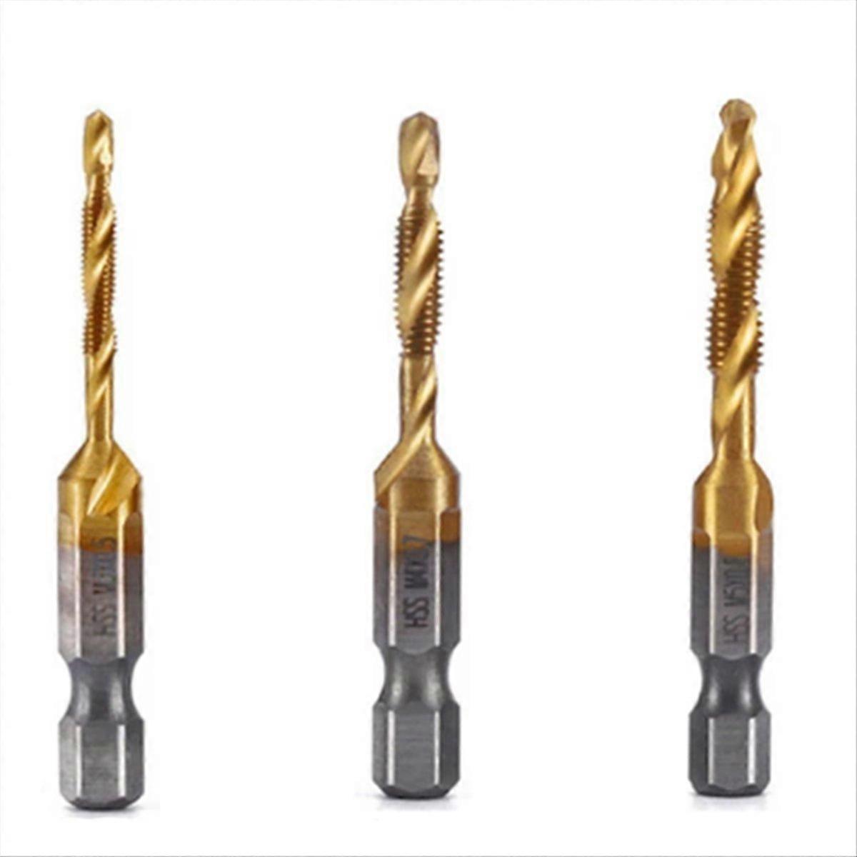 M3++M5 Hex Shank Titanium Plated Screw Thread Metric Tap Drill Bits