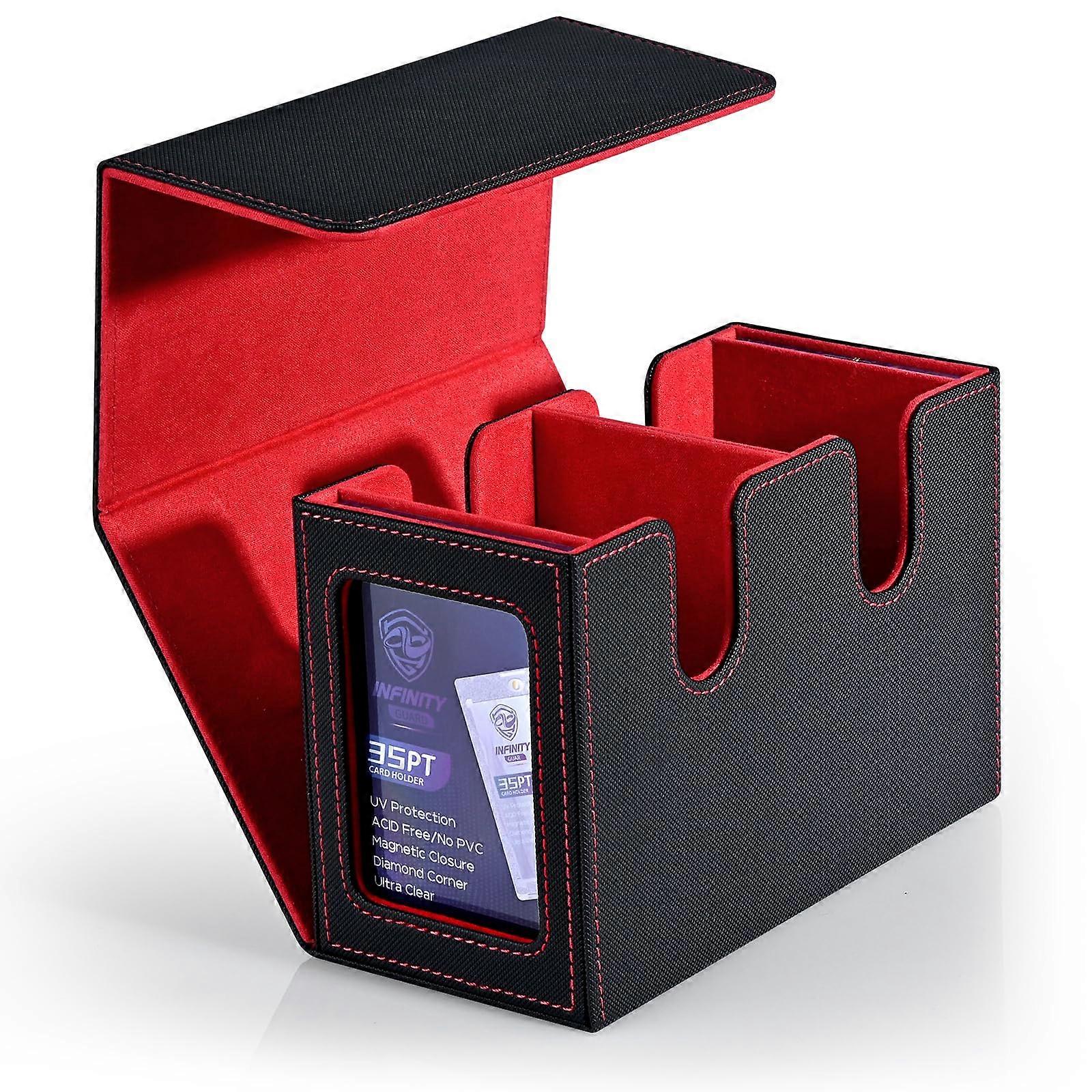 Card Deck Box with Dual Deck Storage for MTG, Leather Magnetic Case for 280+ Cards and Commander Display