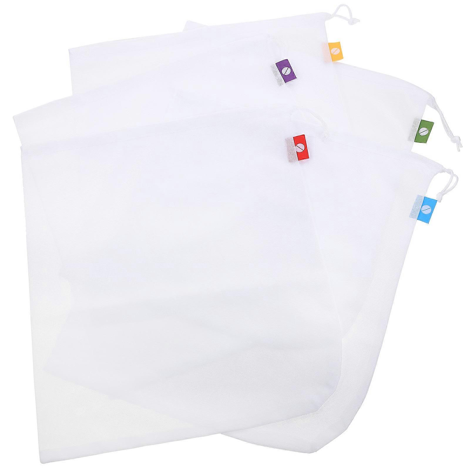 White Drawstring Produce Bags for Storage 5Pcs Reusable Mesh Polyester