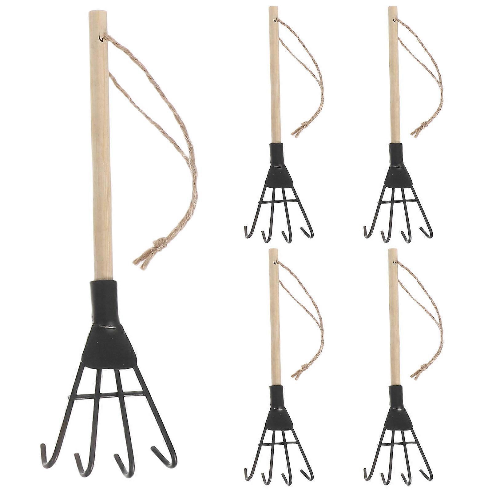 Mini Hand Rake Set Durable Iron and Wood Construction for Precise Gardening Tasks Multi 5Pcs