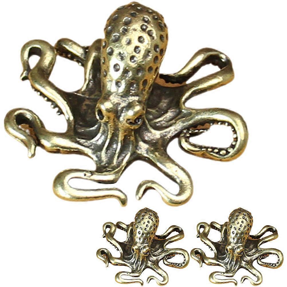 Brass Octopus Ornament Tea Pet Table Decor Opening Gift 3Pcs