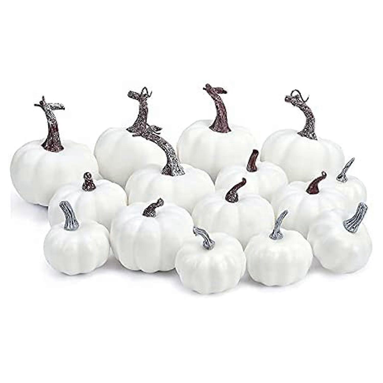 Fall Decor Artificial Pumpkins Fall Decorations for Home 15 Pcs Assorted Sizes Rustic Harvest White
