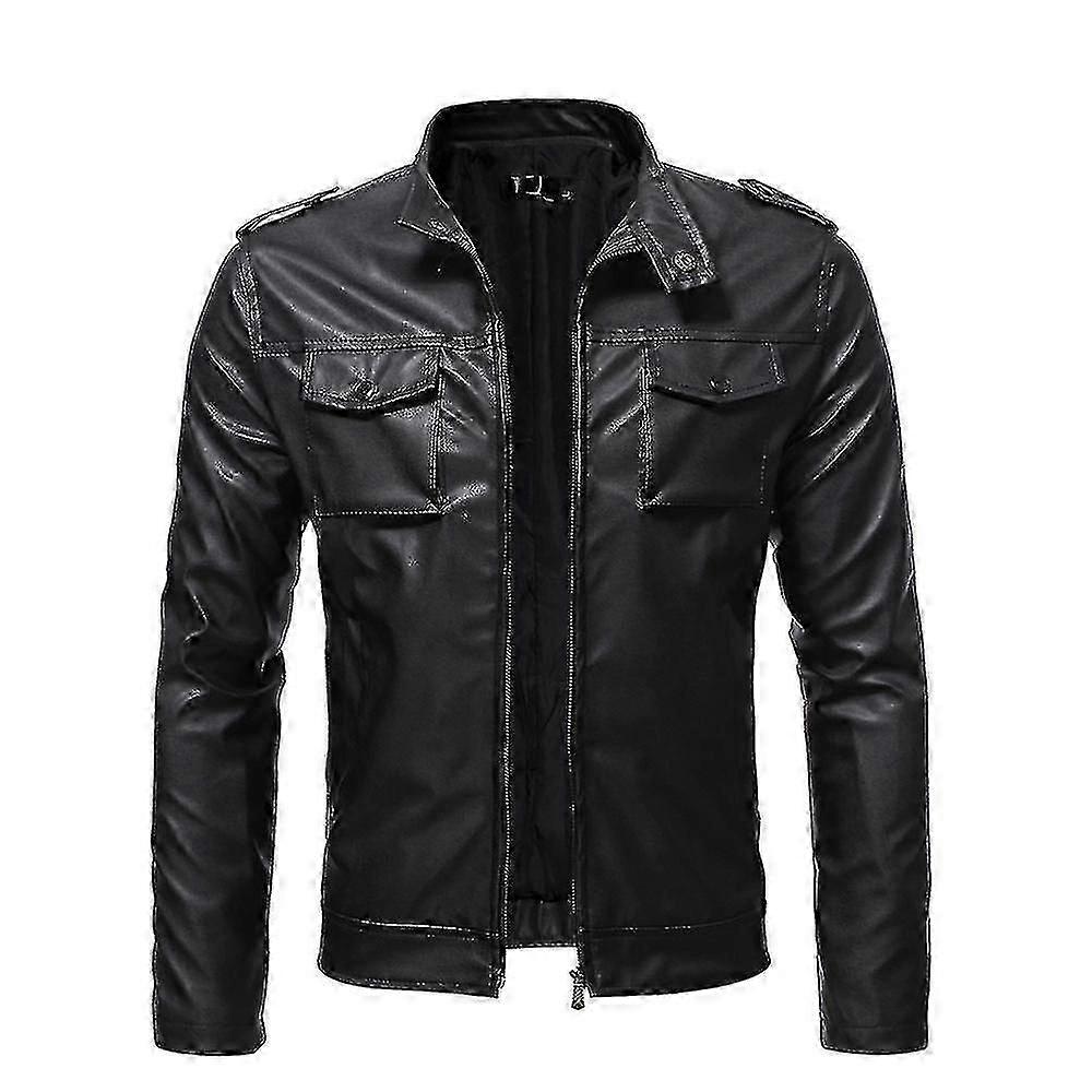 Men Leaer Collared Zipper Motorcycle Jacket Warm Jacket Coat