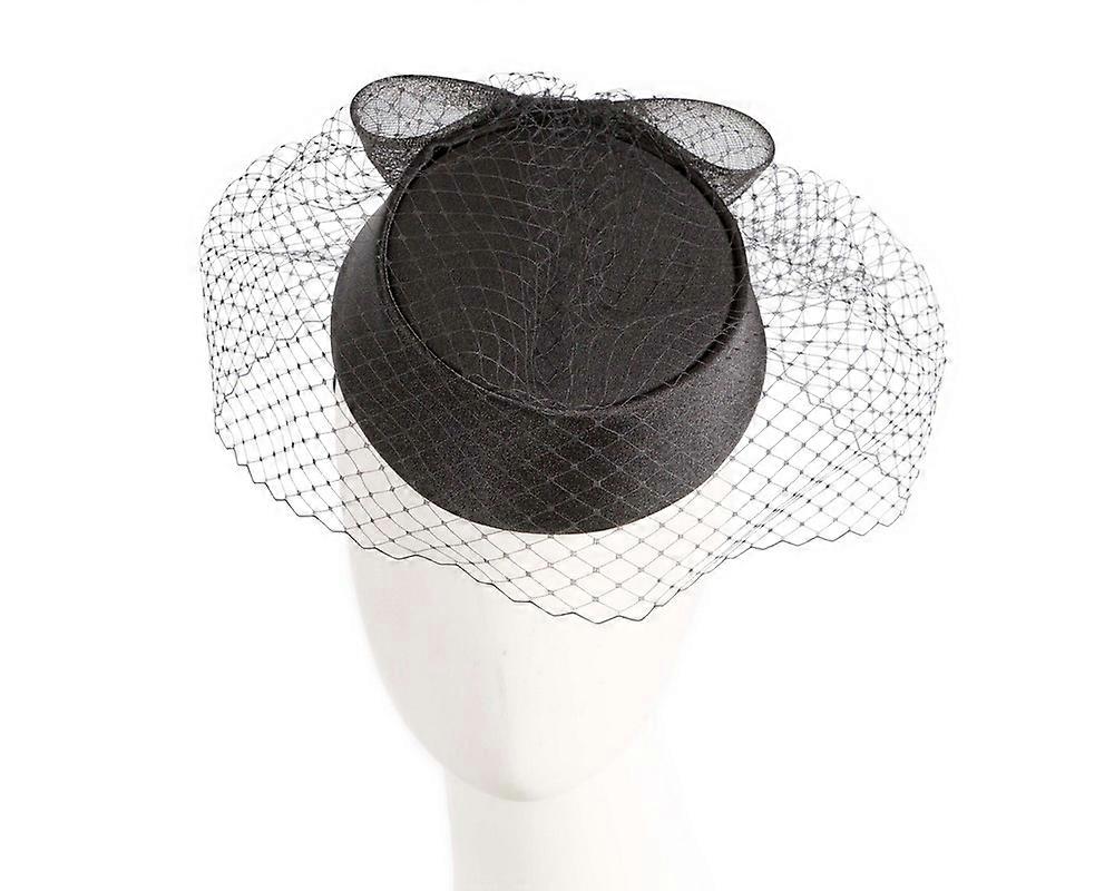 Custom made black pillbox hat with veil K5024B