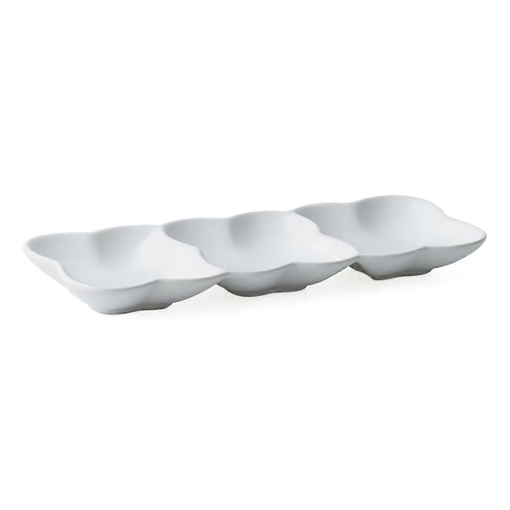 Ceramic Snack Plate Appetizer Serving Tray for Condiments Three Grids White