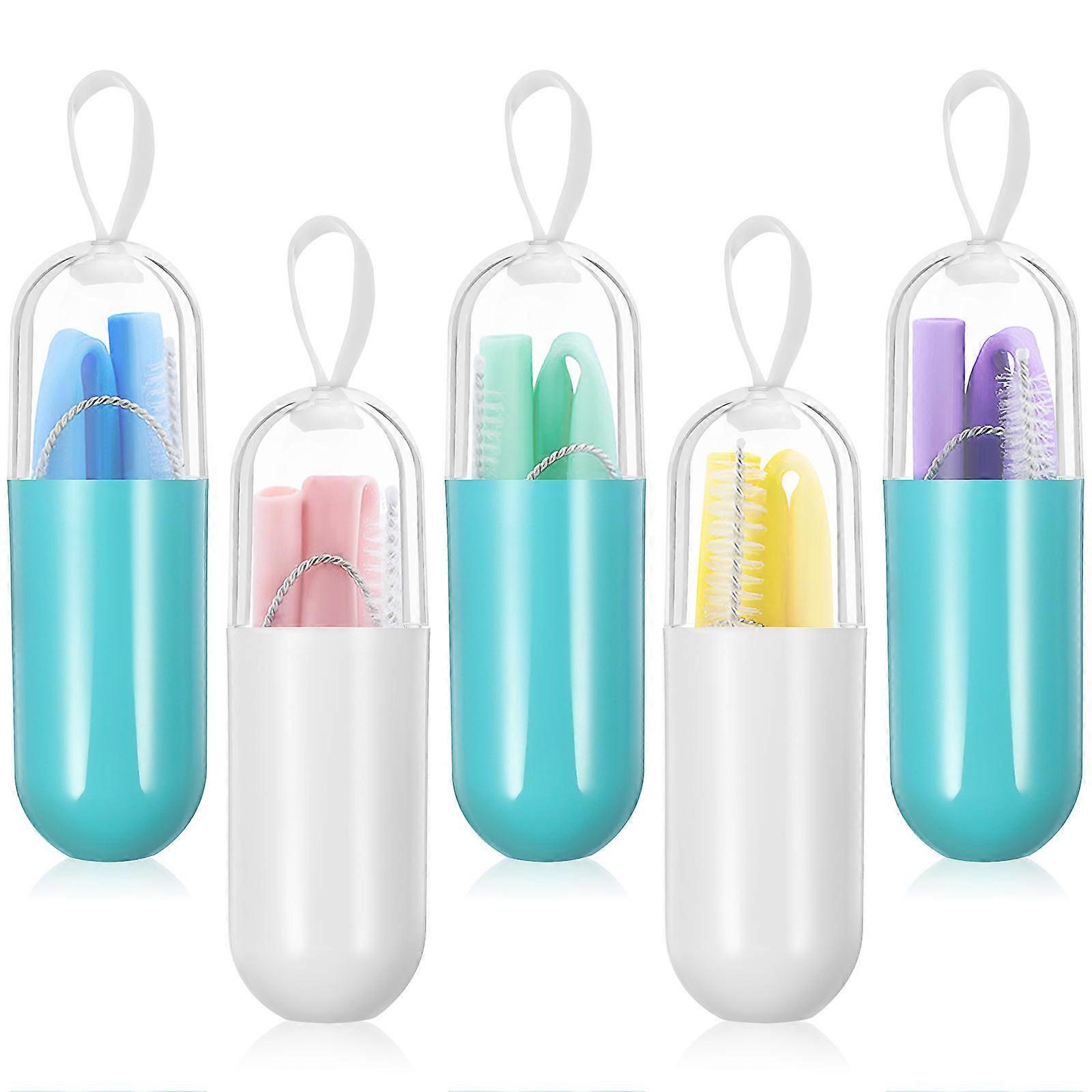 Silicone Straw Drinking Set for Storage 5Sets Foldable Portable Straws