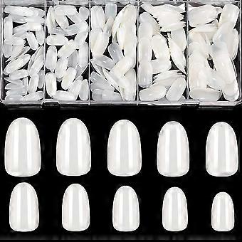 Ovale Acryl Falsche Nägel - Natürliche Acryl Falsche Nägel, 500PCS Full Cover Nagelspitzen Natürliche Ovale Nägel mit Etui für Nagelstudios und DIY Nail Art, 10 S