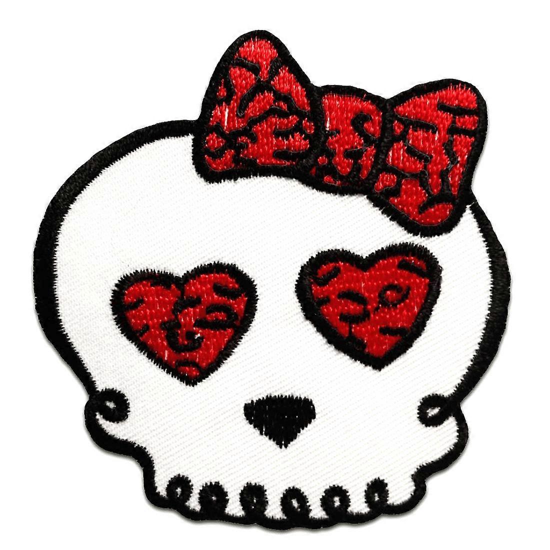 Patch - Skull Emo girly - white - 7.5 x 7.5 cm - patch patch