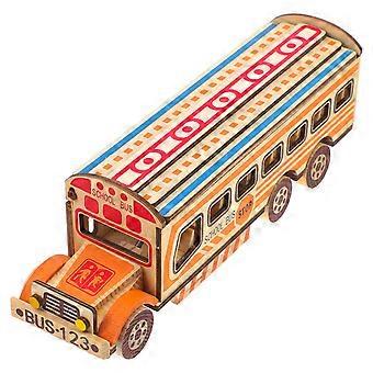 Modellino di scuolabus in legno, veicolo modello di scuolabus giocattolo, modellino di scuolabus per bambini piccoli