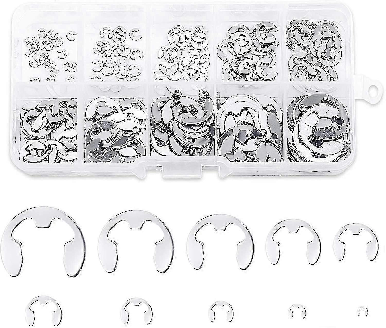 200pcs rustfritt stål e-circlip ring kit, rustfritt stål circlip holder